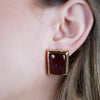 Celine Square Studs – Classic Gold & Gem Finish