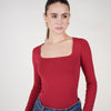 Haileycita Square Bodysuit – Sleek Long-Sleeve Square Neck Essential