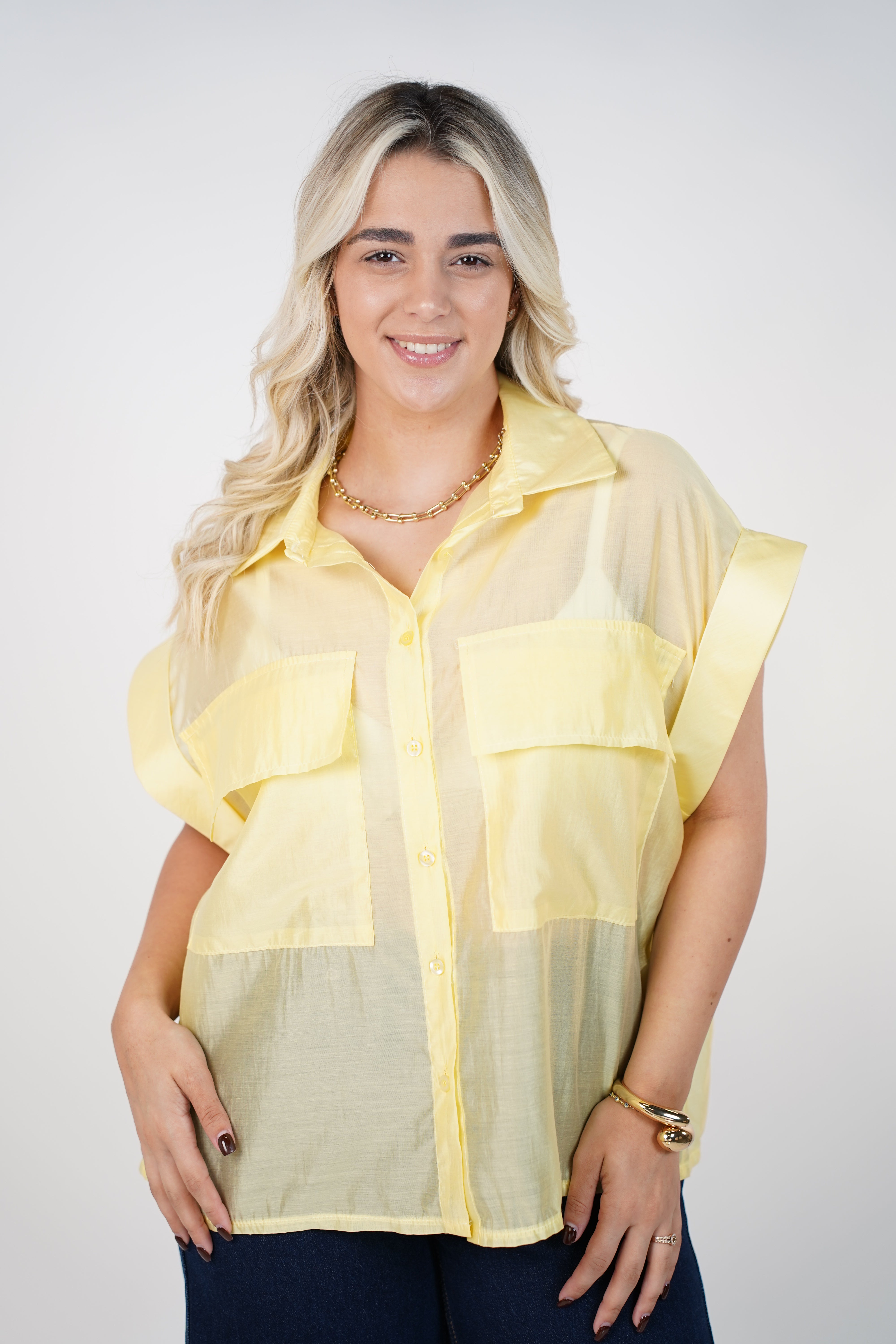 Talira Pockets Button Down – Lightweight Sheer Black Blouse