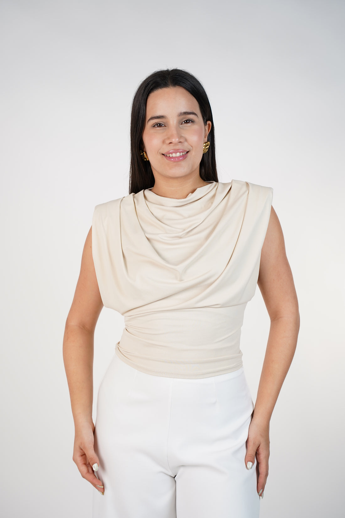 Eyes Versatile Top – Soft Draped Sleeveless Blouse