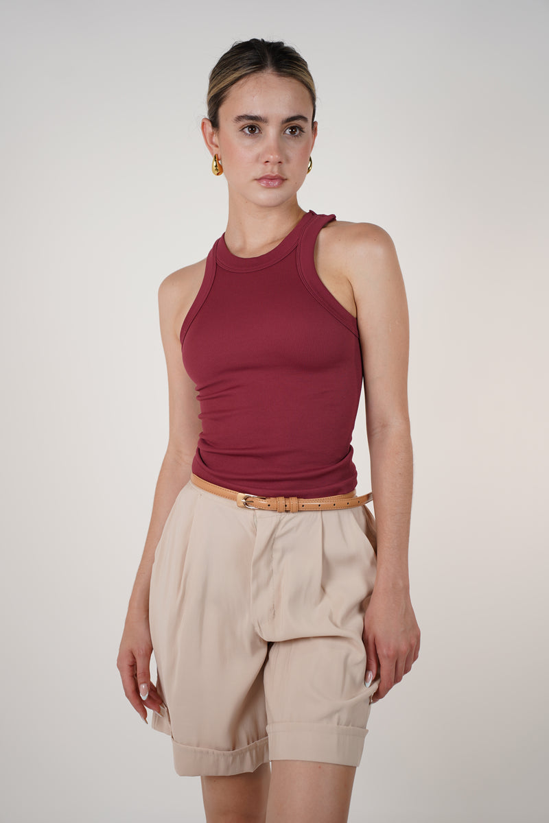 Jane Ribbed Tank – Everyday Essential in Deep Burgundy