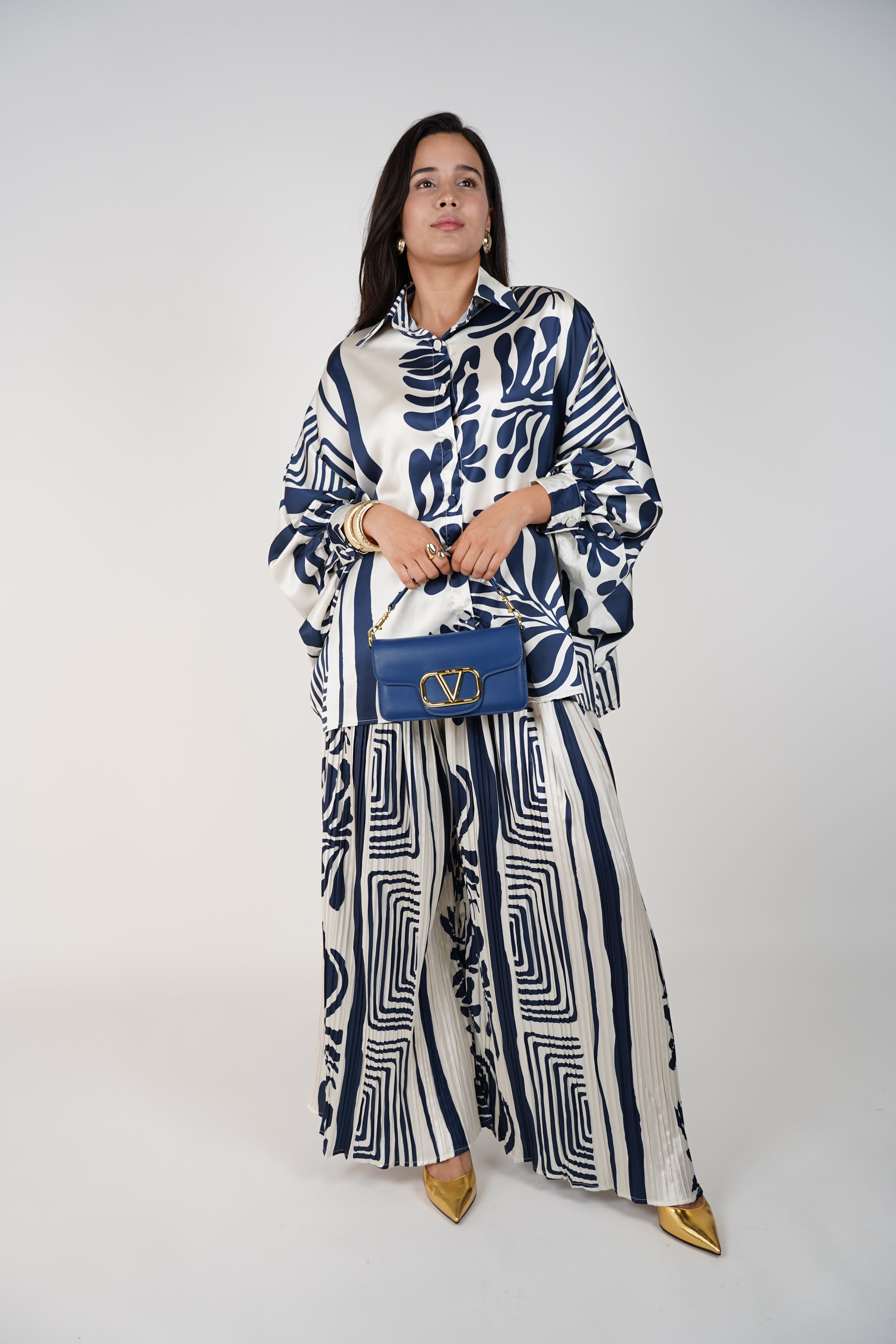 Rizia Pants Set – Artistic Print in Luxe Satin Flow