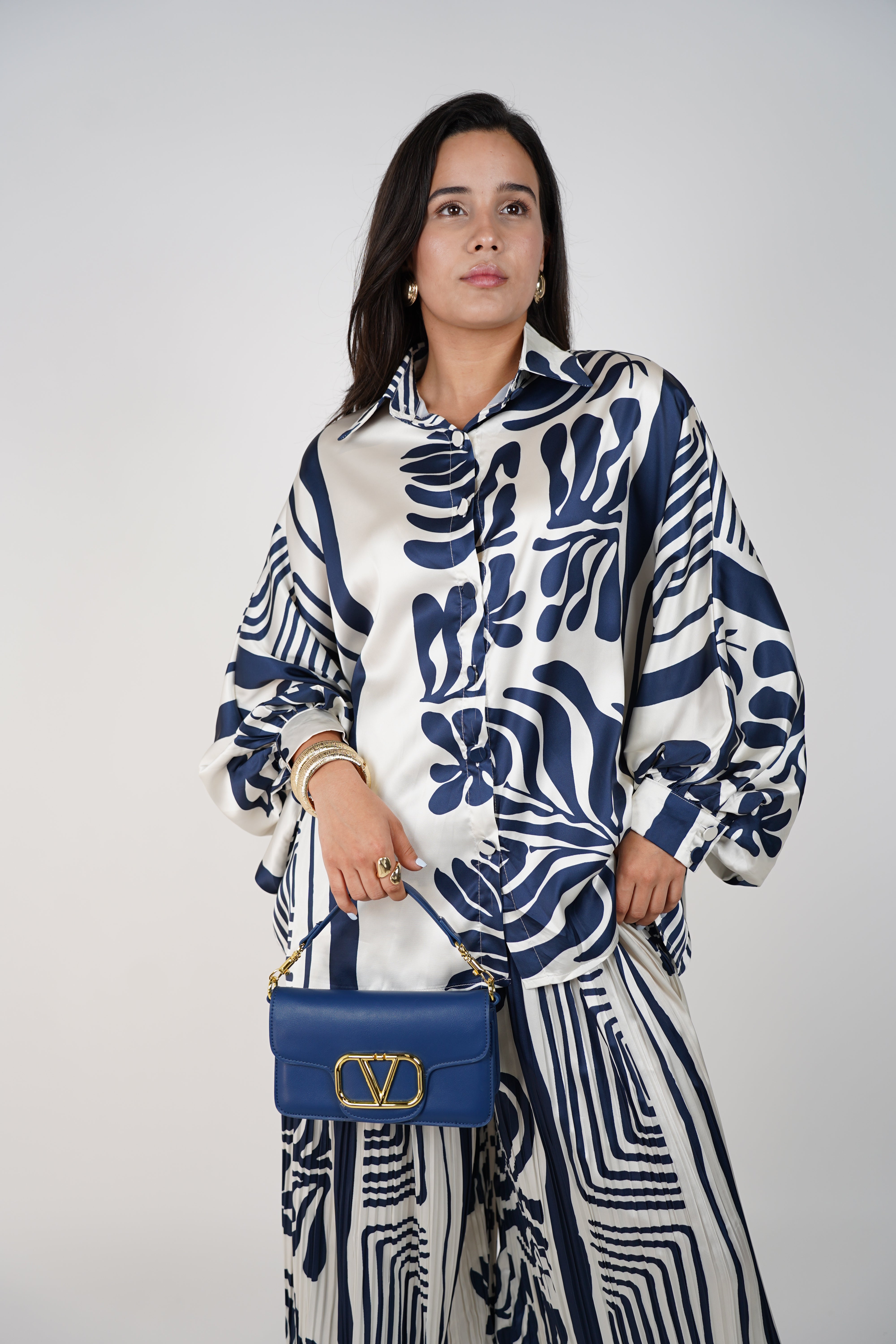 Rizia Pants Set – Artistic Print in Luxe Satin Flow