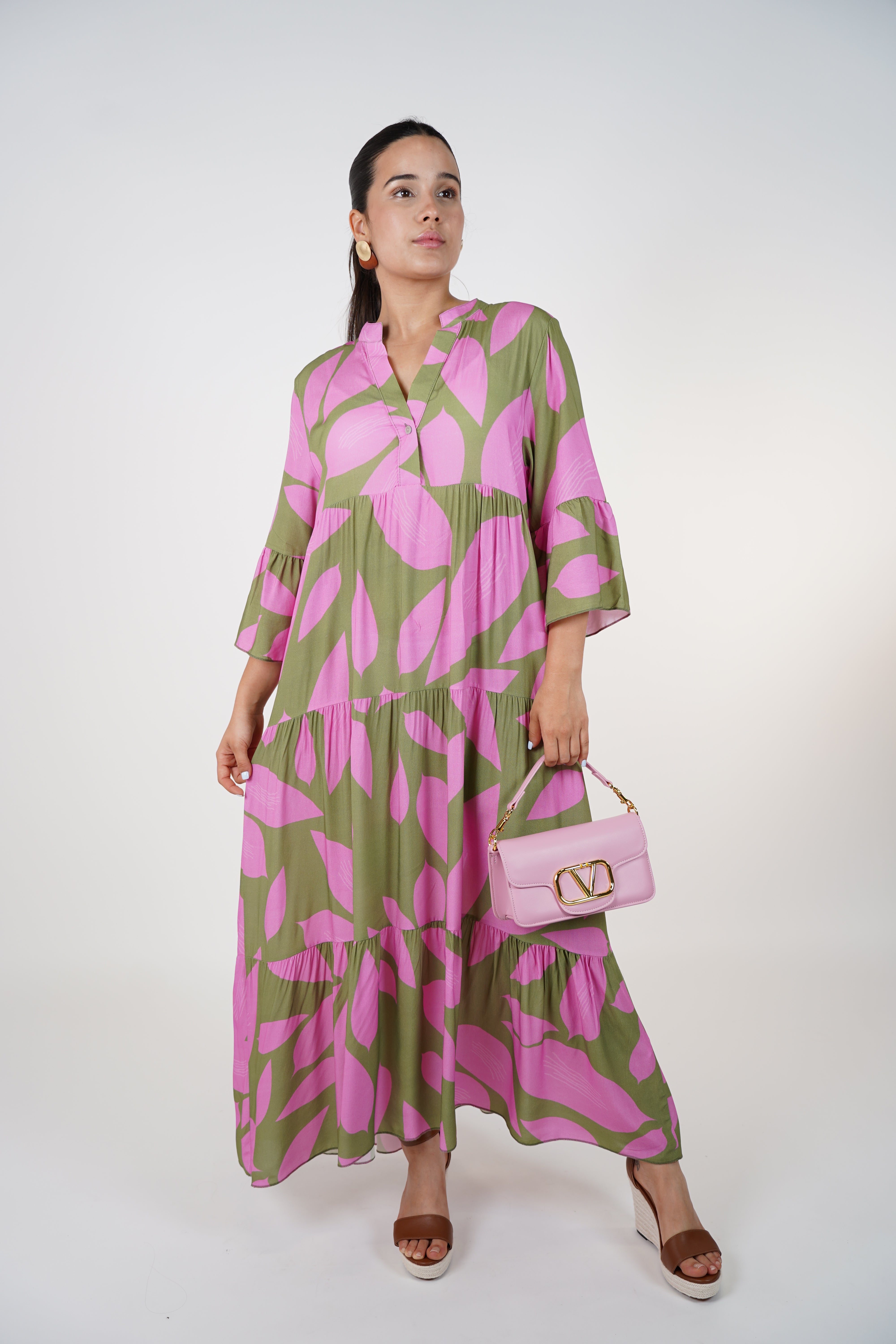 Noelle Ruffle Maxi Dress – Flowy Print Dress in Bold Colors