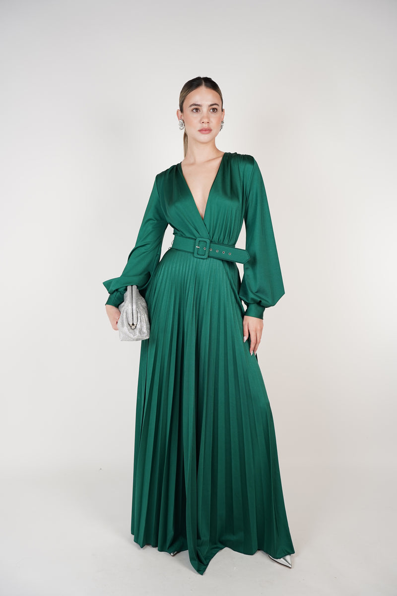 Vani Elegant Maxi Dress – Timeless Grace in Satin Green
