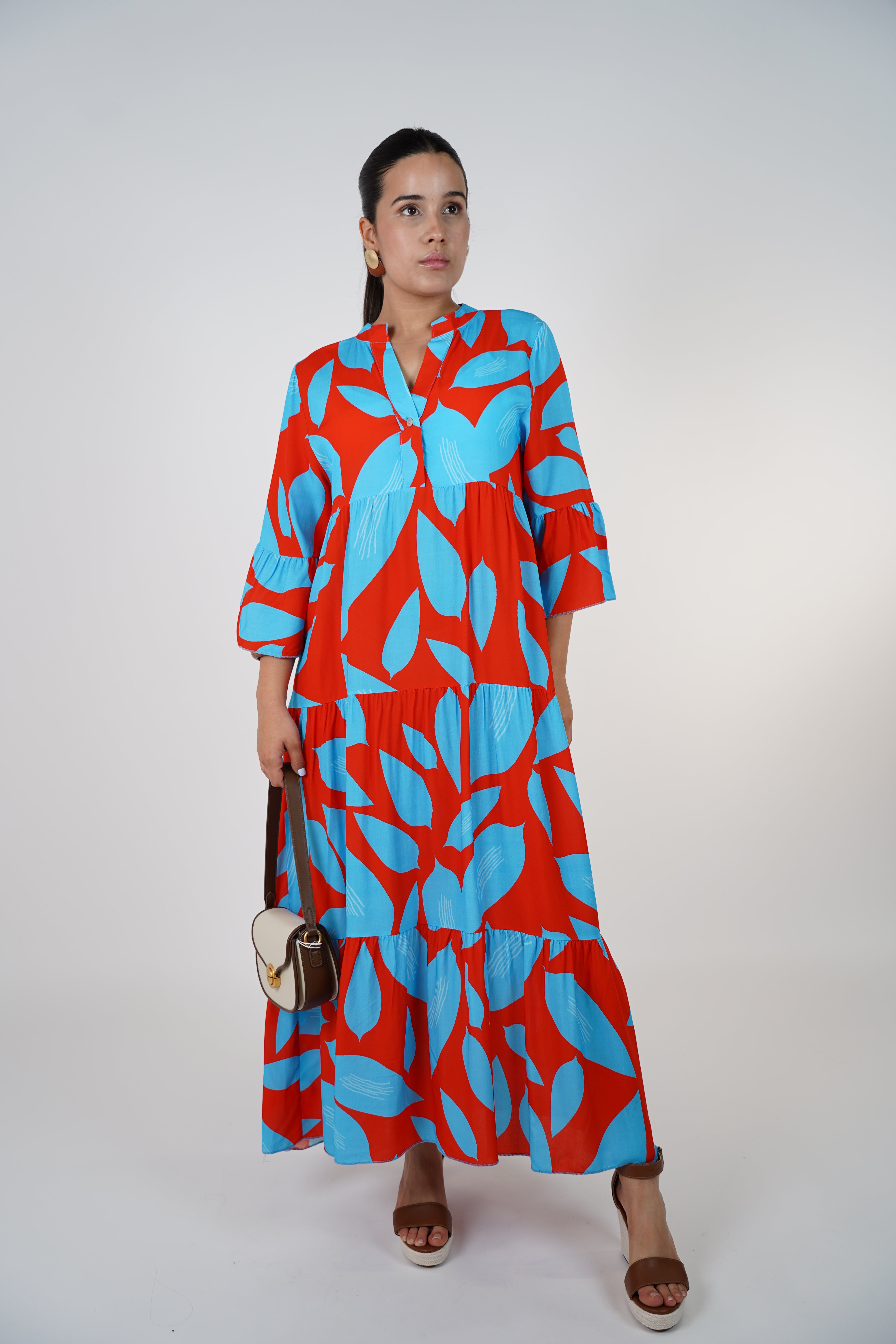 Noelle Ruffle Maxi Dress – Flowy Print Dress in Bold Colors
