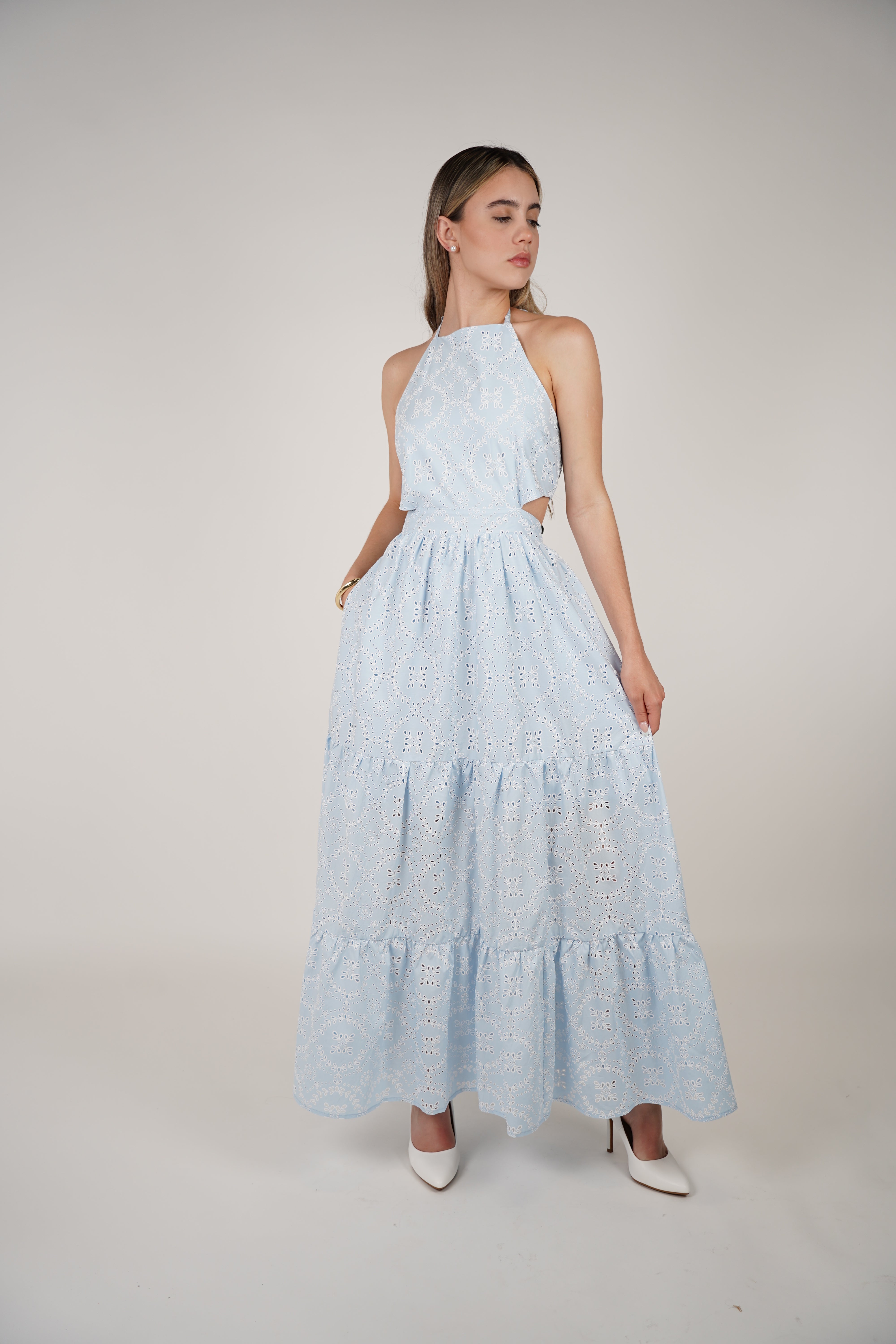 Janel Crochet Maxi Dress – Delicate Eyelet Elegance