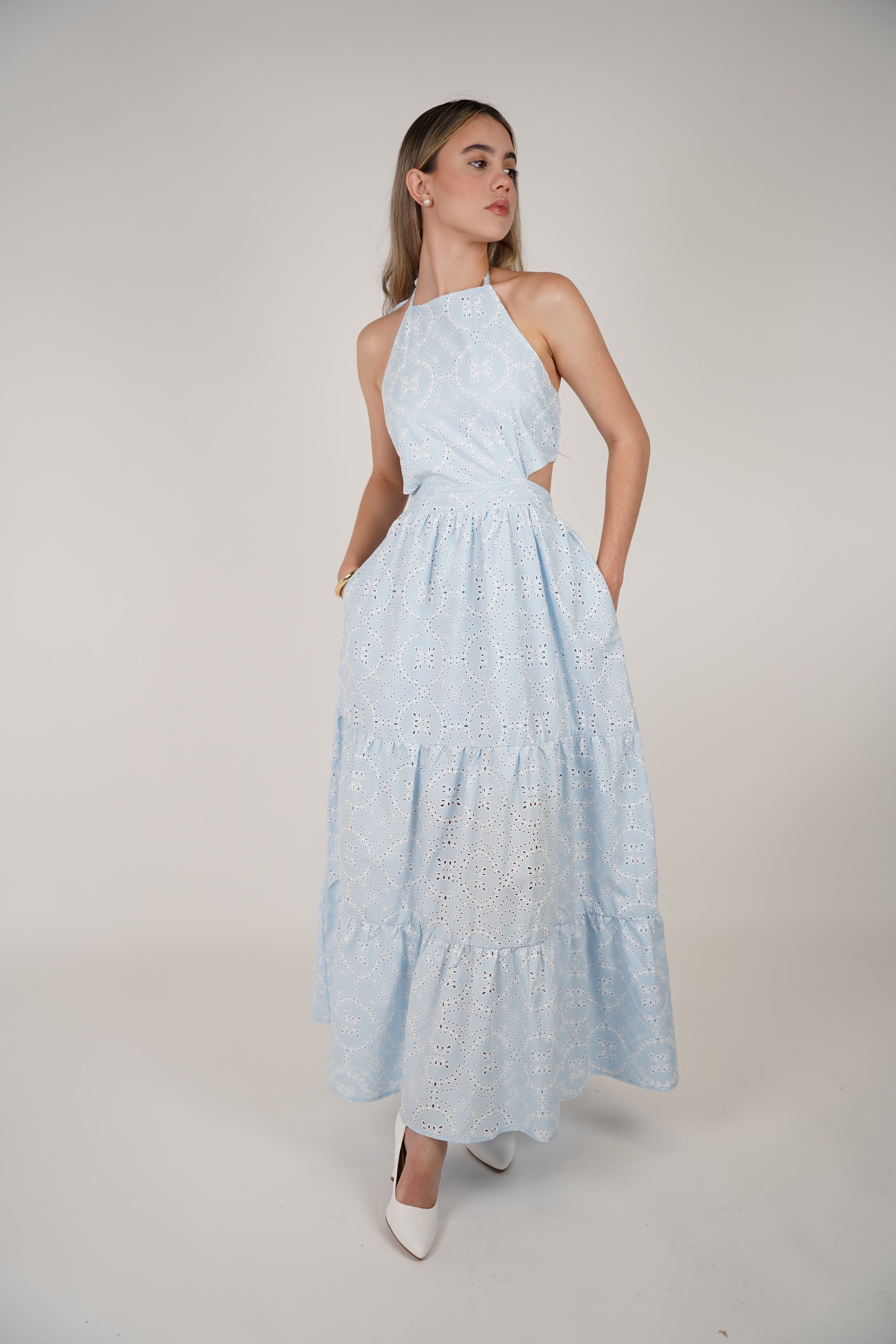 Janel Crochet Maxi Dress – Delicate Eyelet Elegance