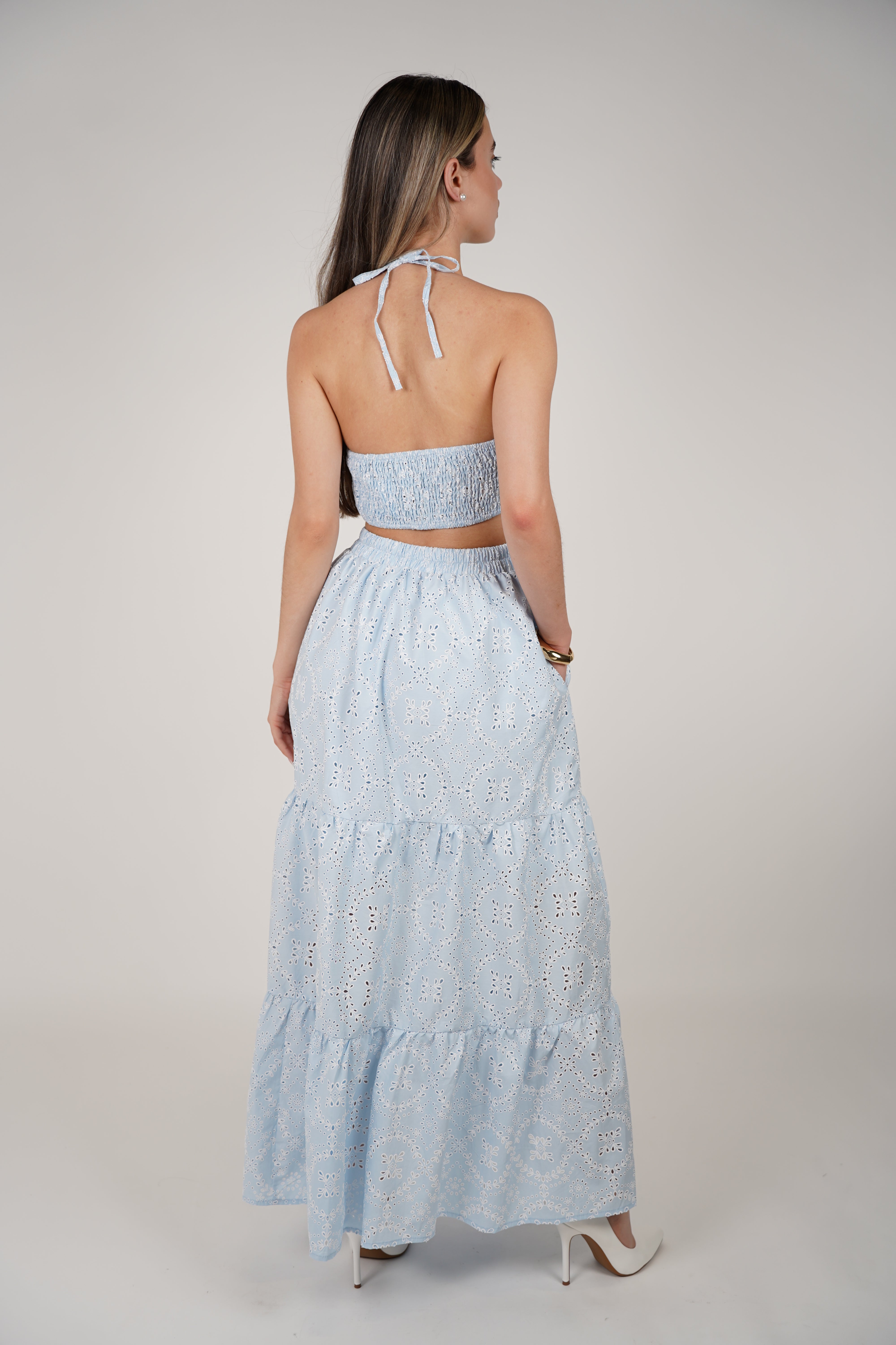 Janel Crochet Maxi Dress – Delicate Eyelet Elegance