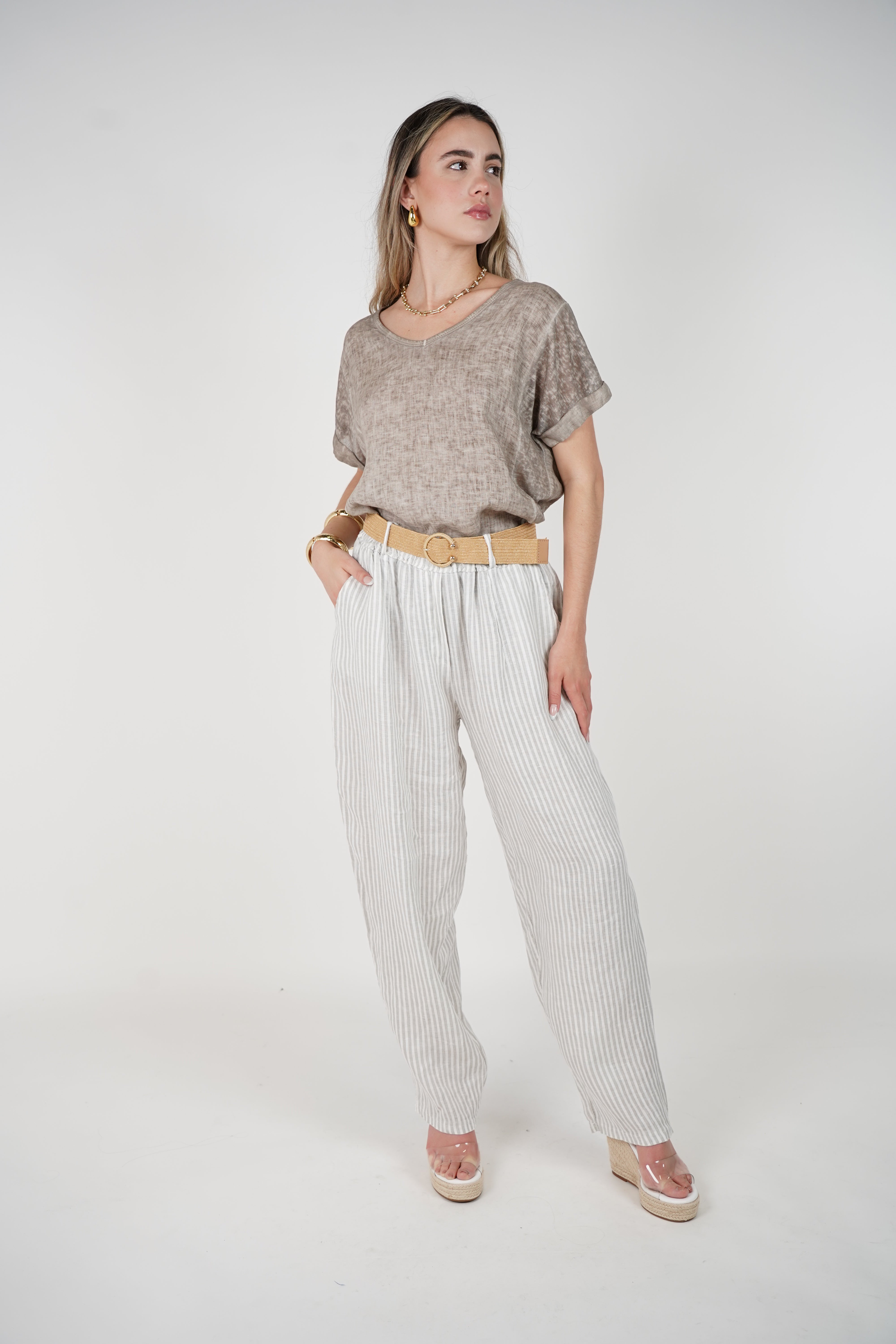 Zalina Belted Striped Pants – Effortless, Relaxed Style