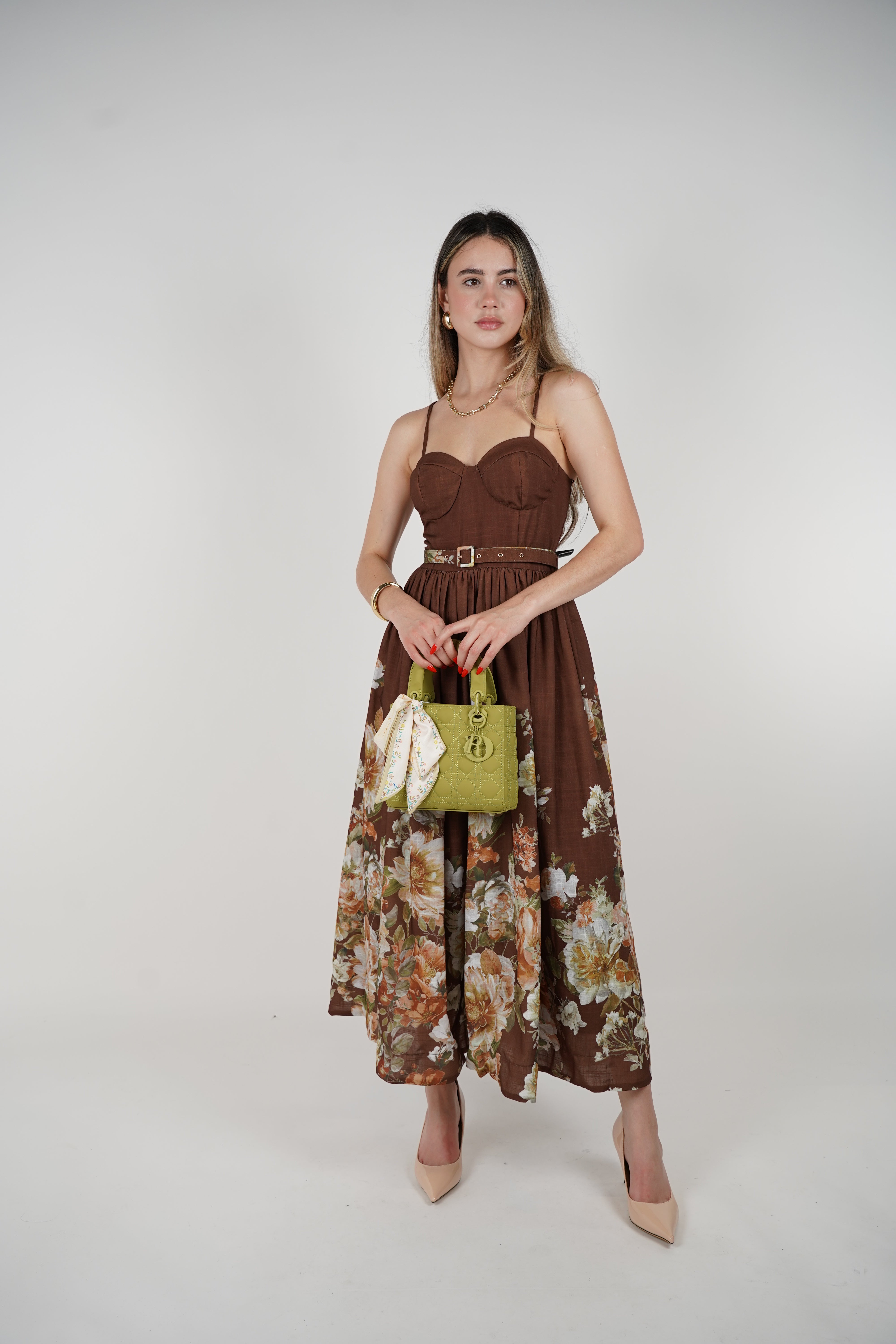 Lurein Floral Maxi Dress – Romantic Brown Dress with Vintage-Inspired Florals