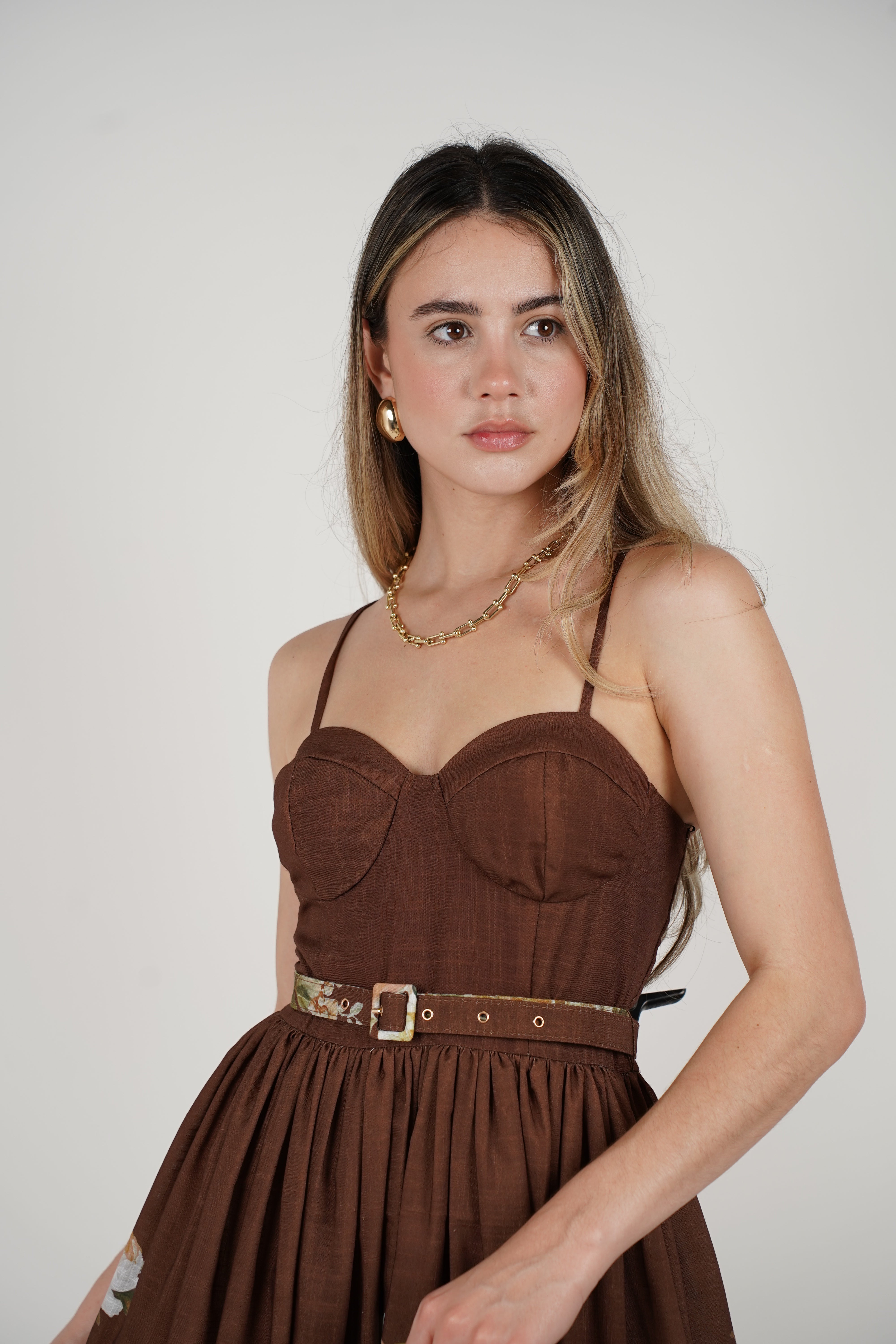 Lurein Floral Maxi Dress – Romantic Brown Dress with Vintage-Inspired Florals