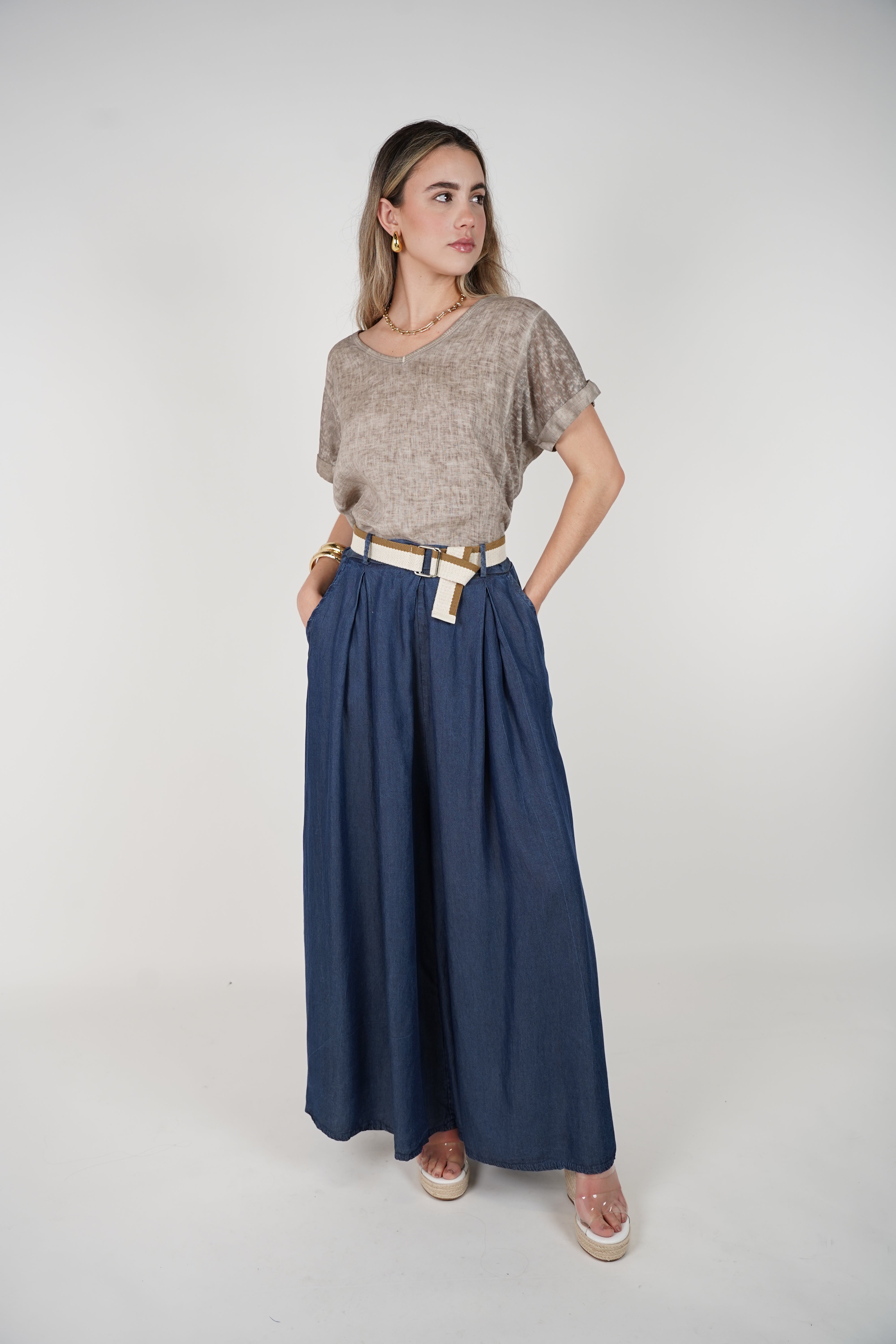 Vionne Belted Pants – Effortless Wide-Leg Style with Included Belt