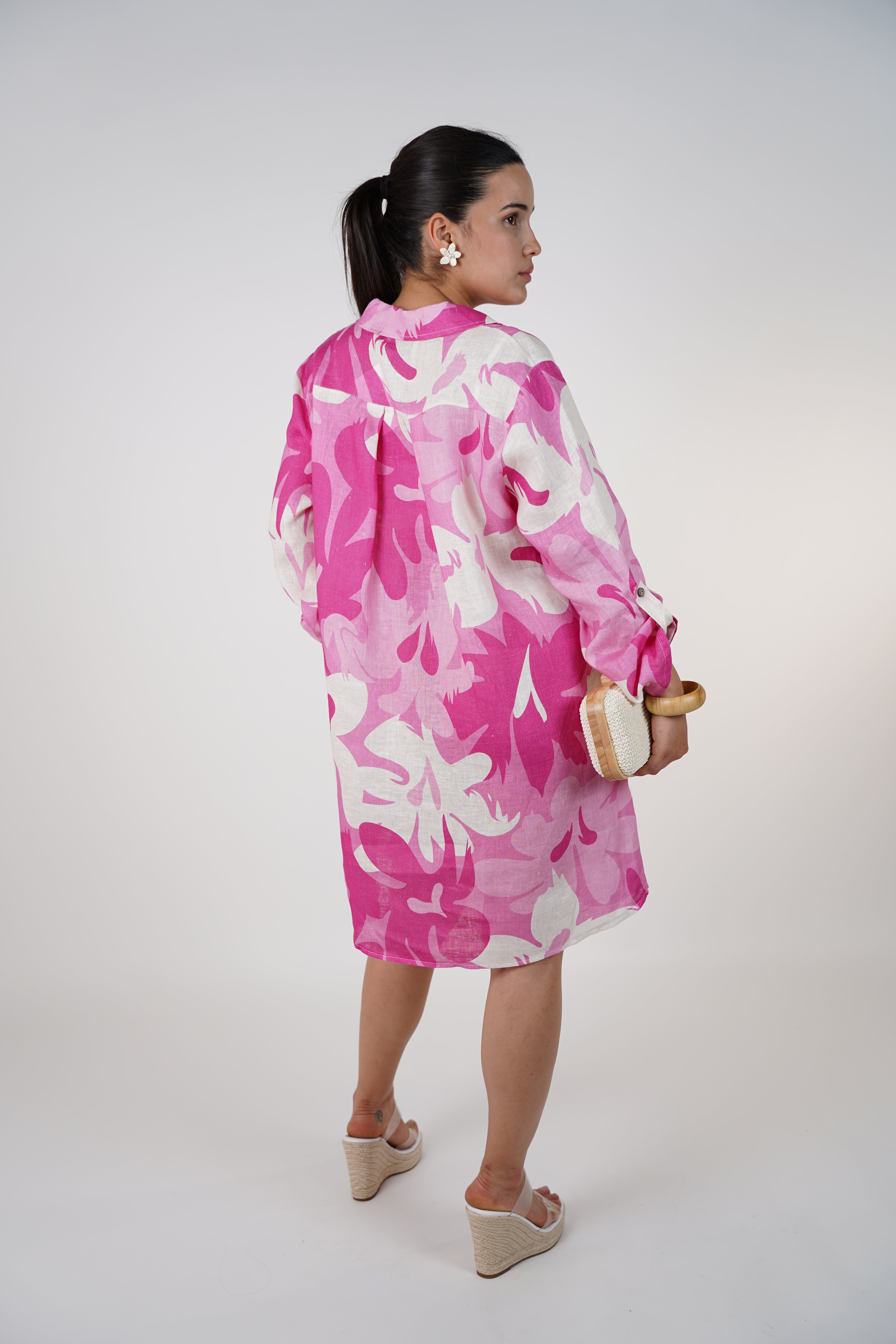 Aylin Stamped Linen Dress – Bright Yellow & Lime Button-Down Shirt Dress