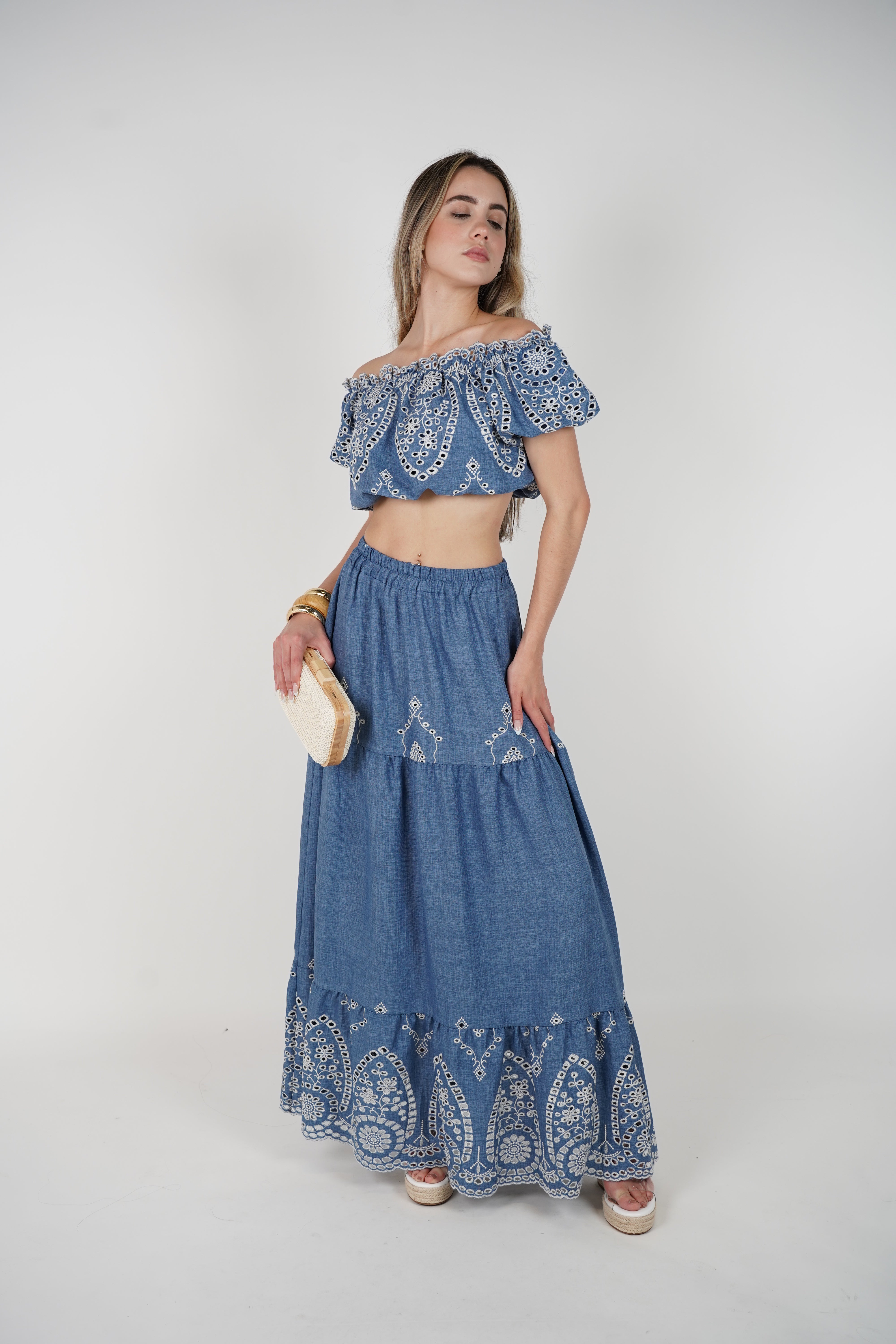 Sadelyn Embroidered Skirt Set – Boho Off-Shoulder Two-Piece