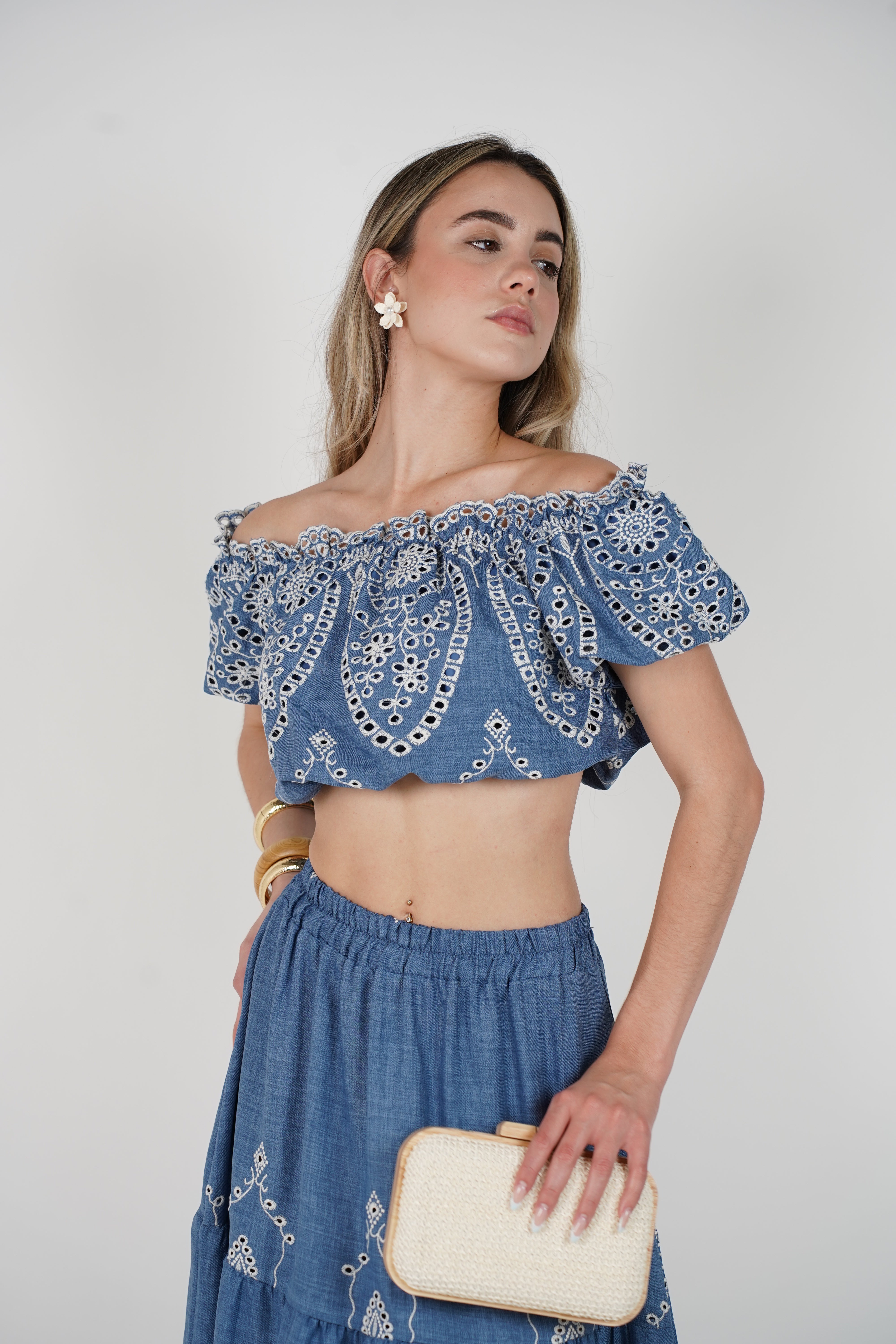 Sadelyn Embroidered Skirt Set – Boho Off-Shoulder Two-Piece