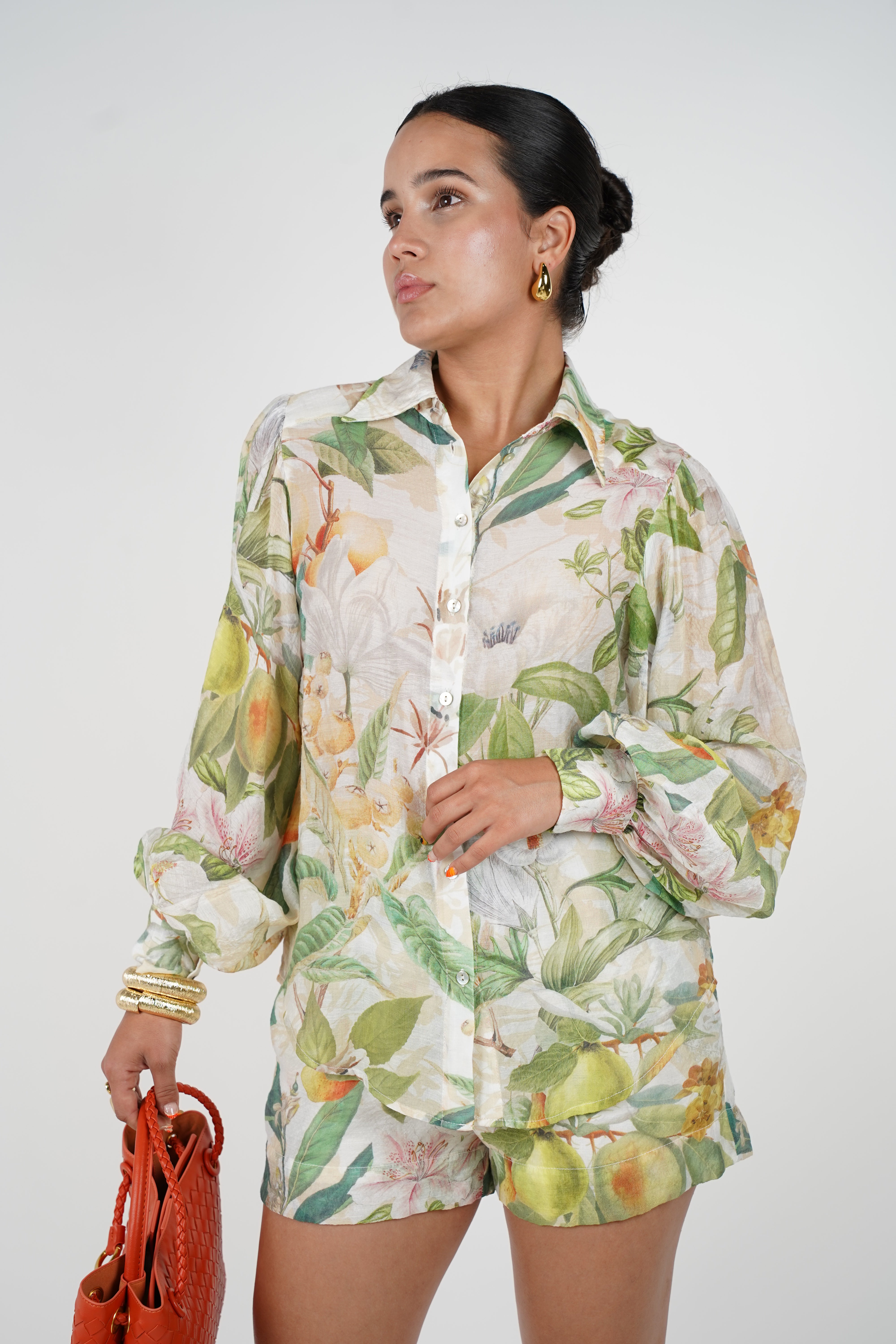 Rilora Floral Shorts Set – Botanical Print Long Sleeve Top and Drawstring Shorts