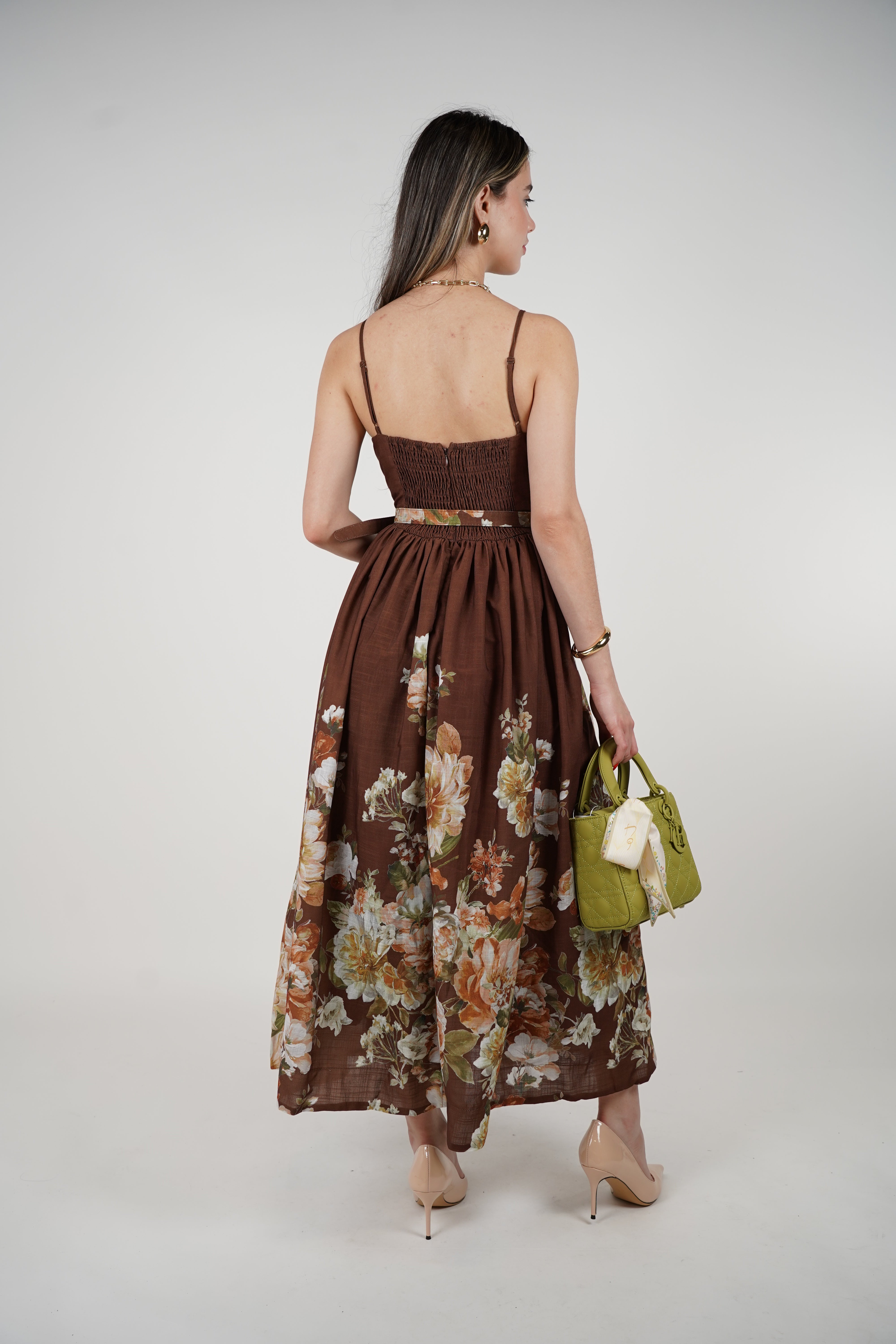 Lurein Floral Maxi Dress – Romantic Brown Dress with Vintage-Inspired Florals