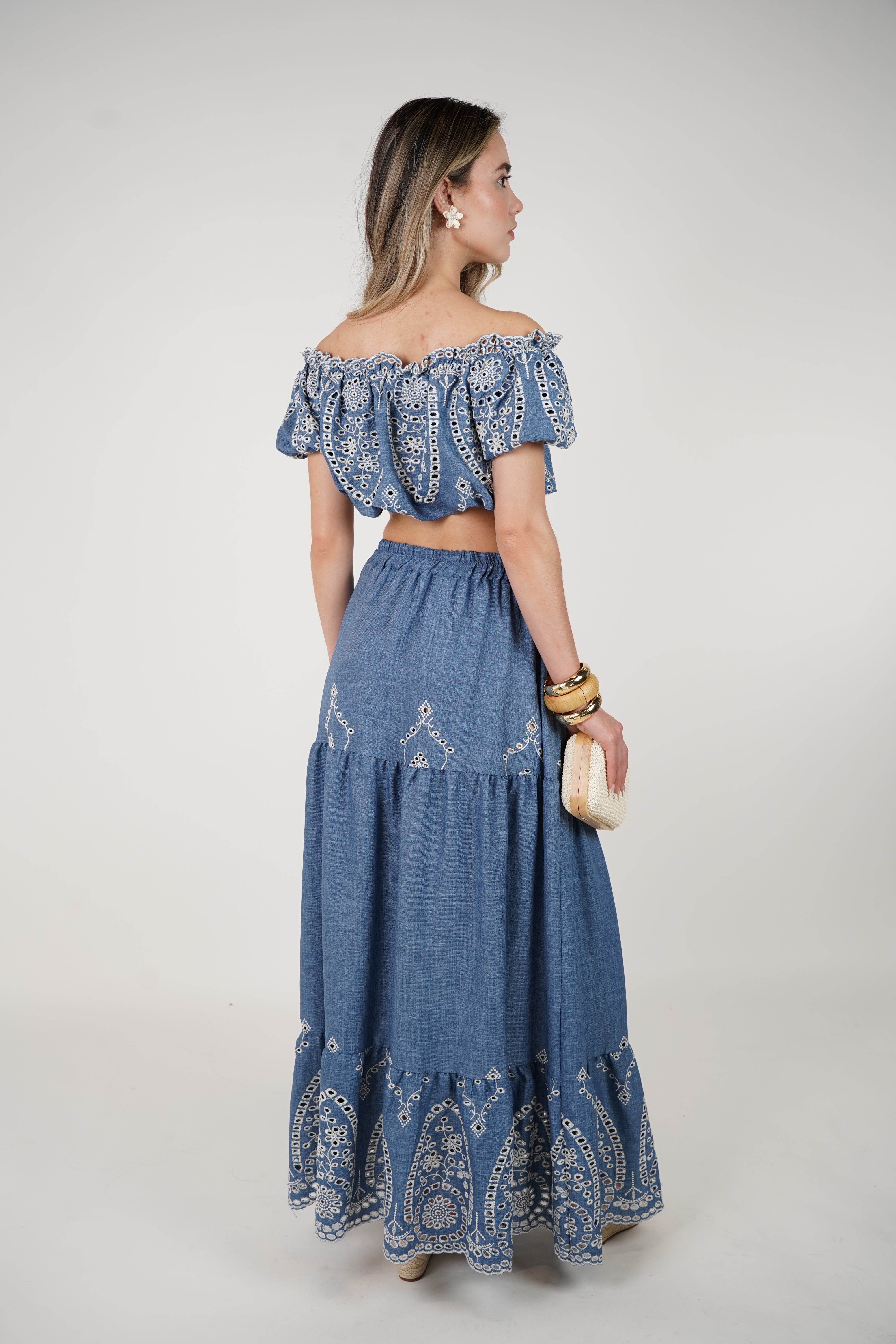 Sadelyn Embroidered Skirt Set – Boho Off-Shoulder Two-Piece
