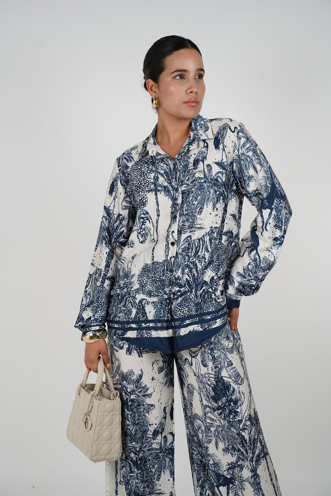 Zelyn Silk Pants Set – Luxe Printed Two-Piece for Effortless Elegance