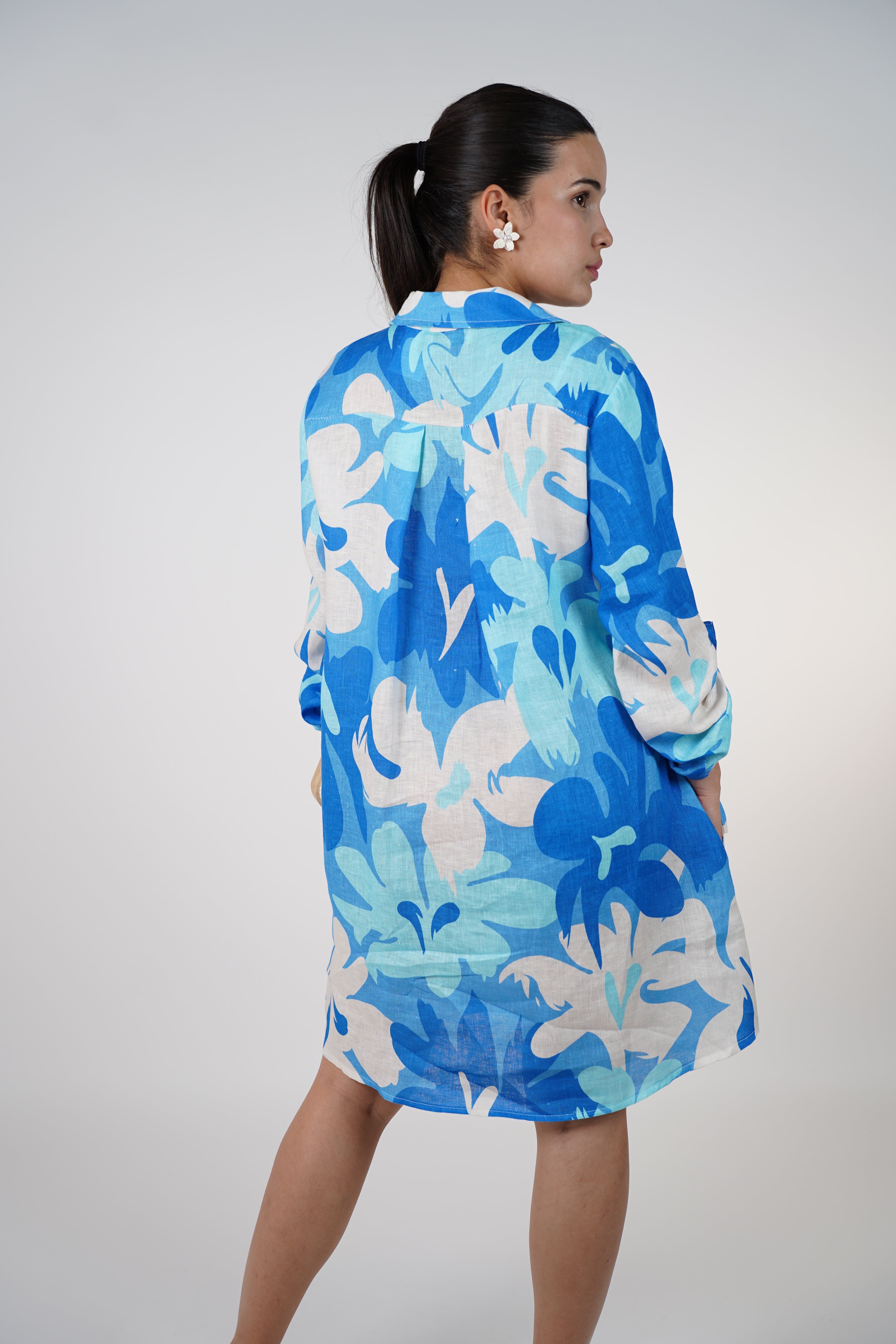 Aylin Stamped Linen Dress – Bright Yellow & Lime Button-Down Shirt Dress