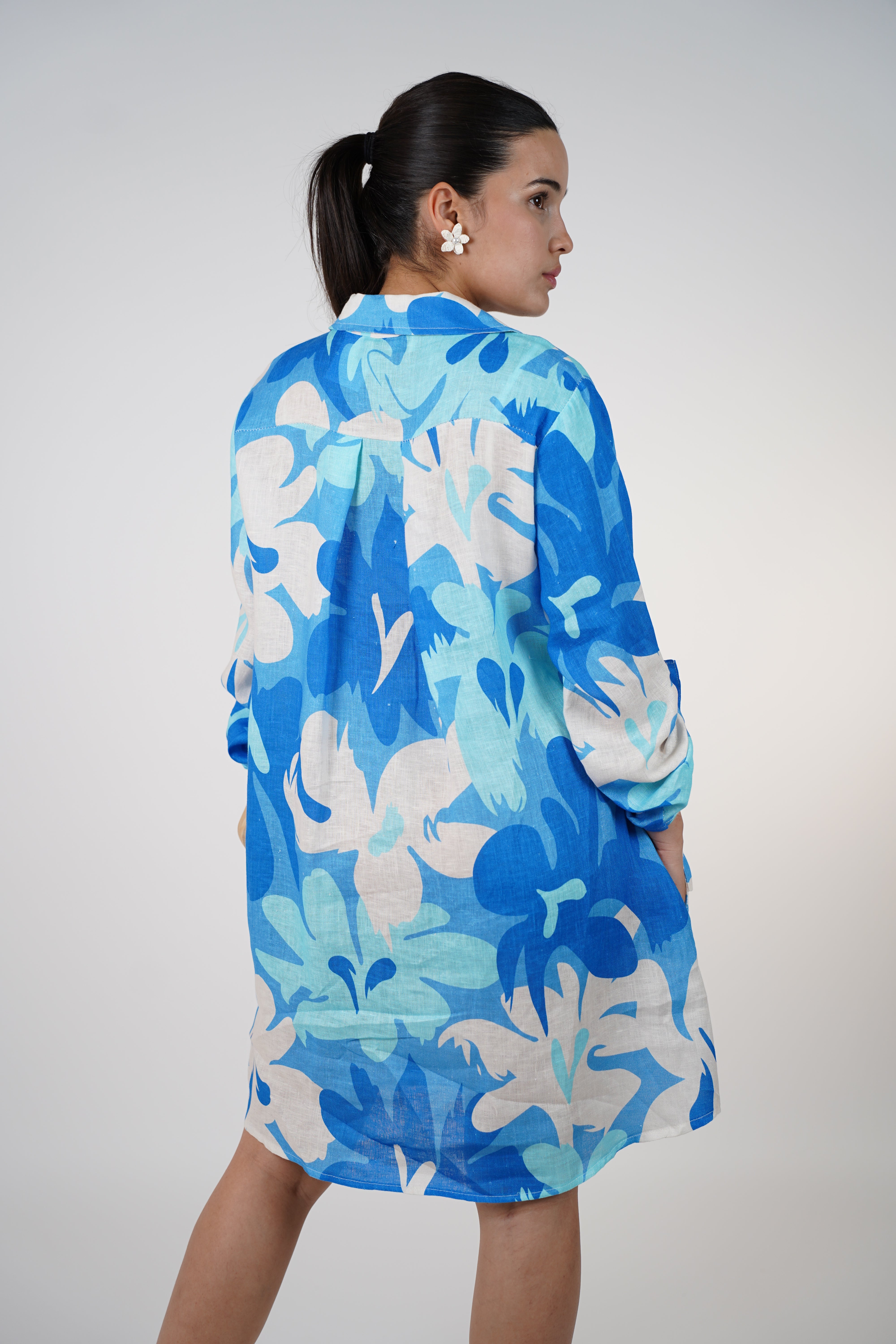 Aylin Stamped Linen Dress – Bright Yellow & Lime Button-Down Shirt Dress