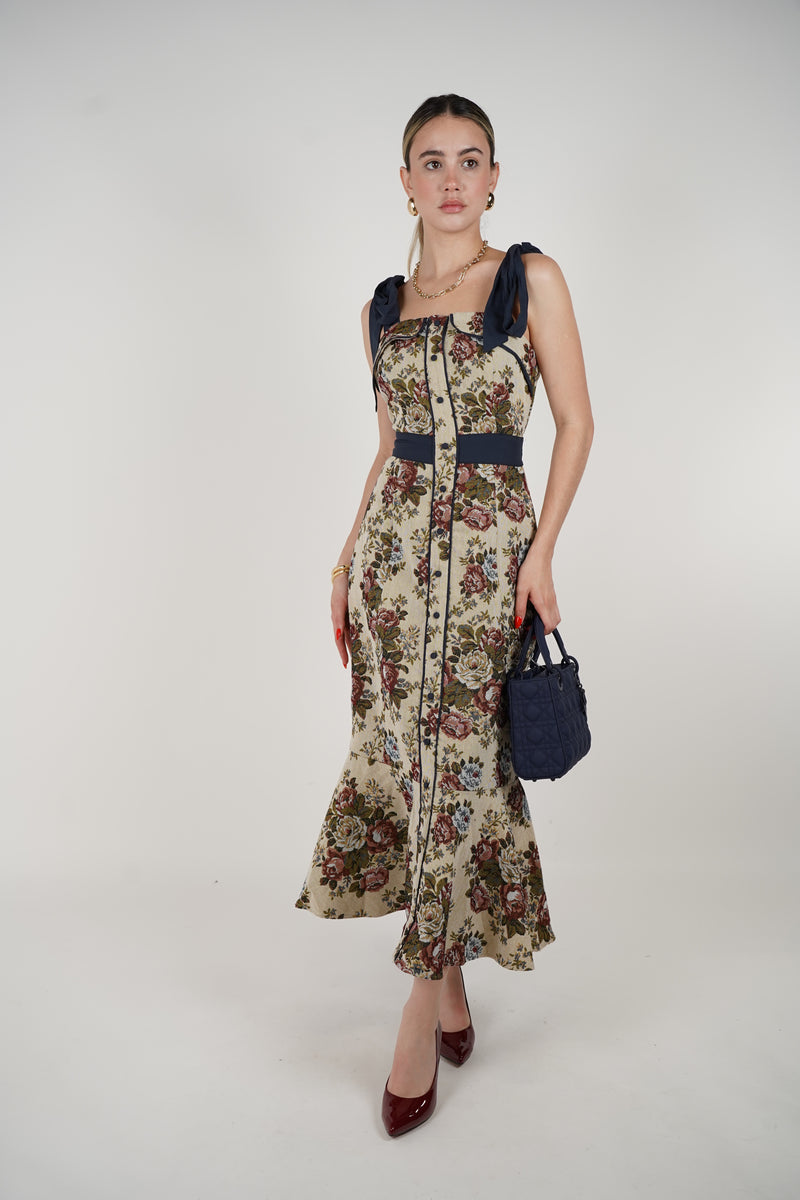 Elysha Floral Vintage Maxi Dress – Classic Elegance with Retro-Inspired Florals
