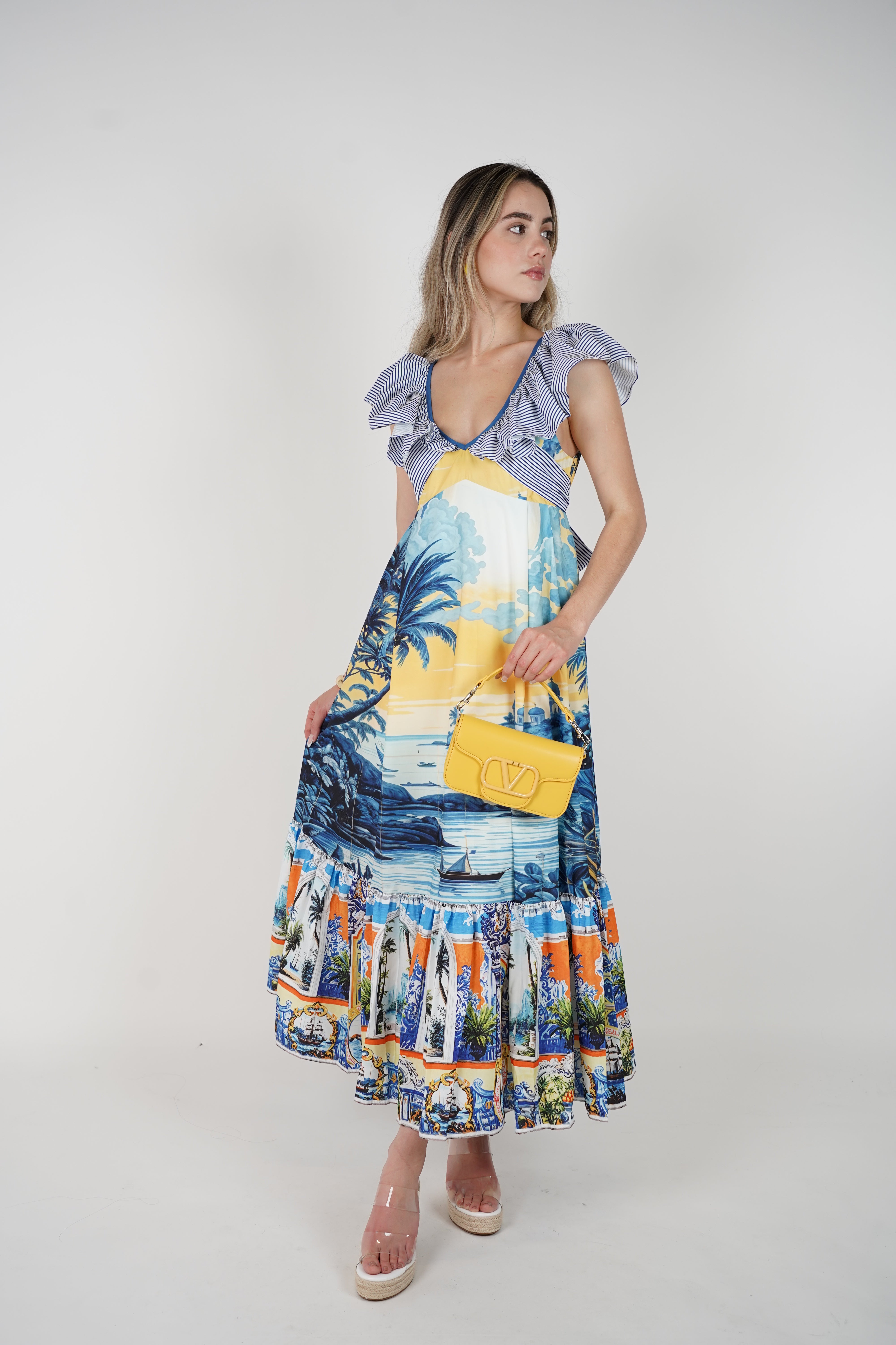 Noriella Maxi Stamped Dress – Vibrant Tropical Print