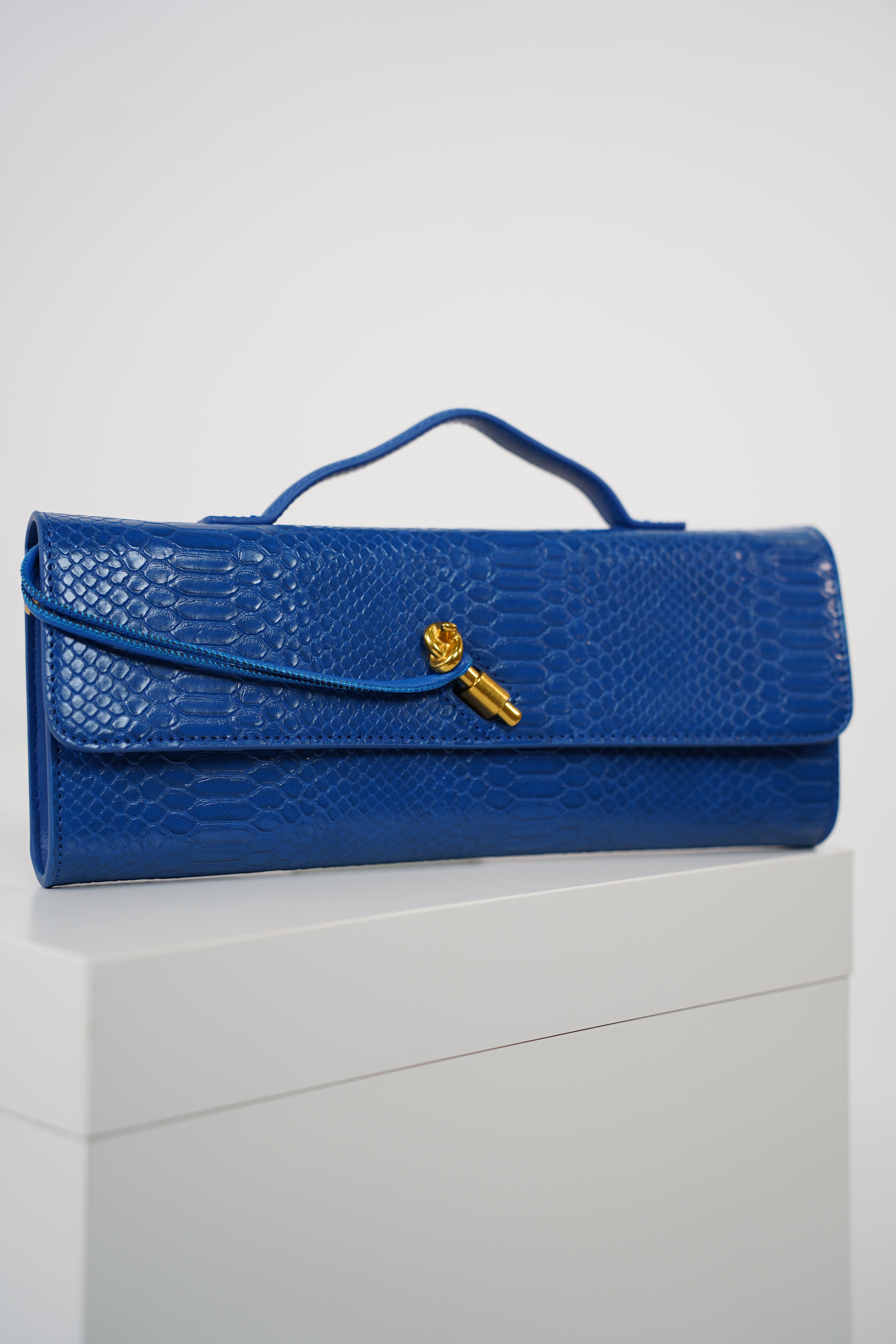 MariaElene Metallic Snake-Embossed Clutch – Structured Handle Bag in 6 Colors