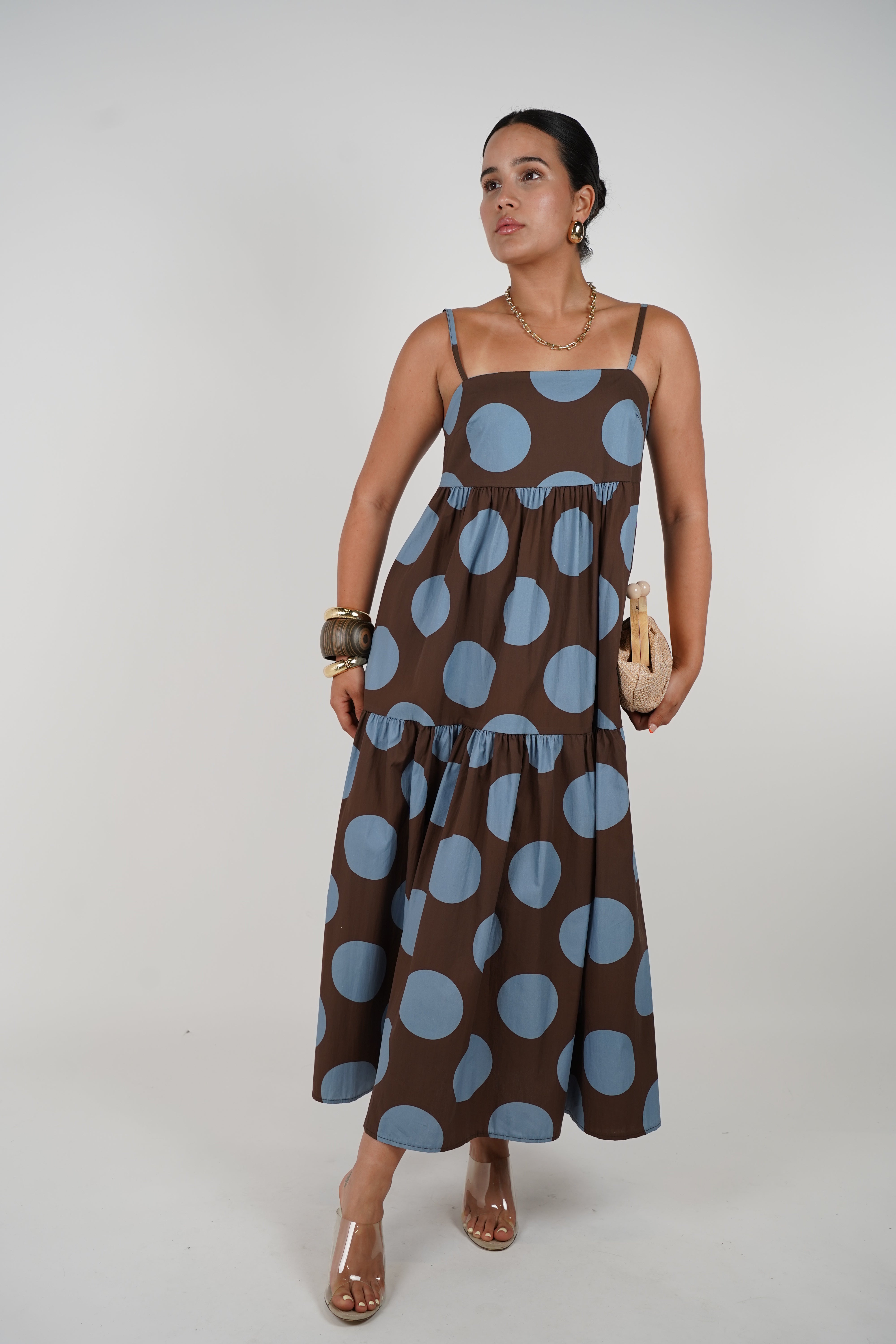 Tavira Maxi Dress – Playful Polka Dot Tiered Style for Effortless Cool