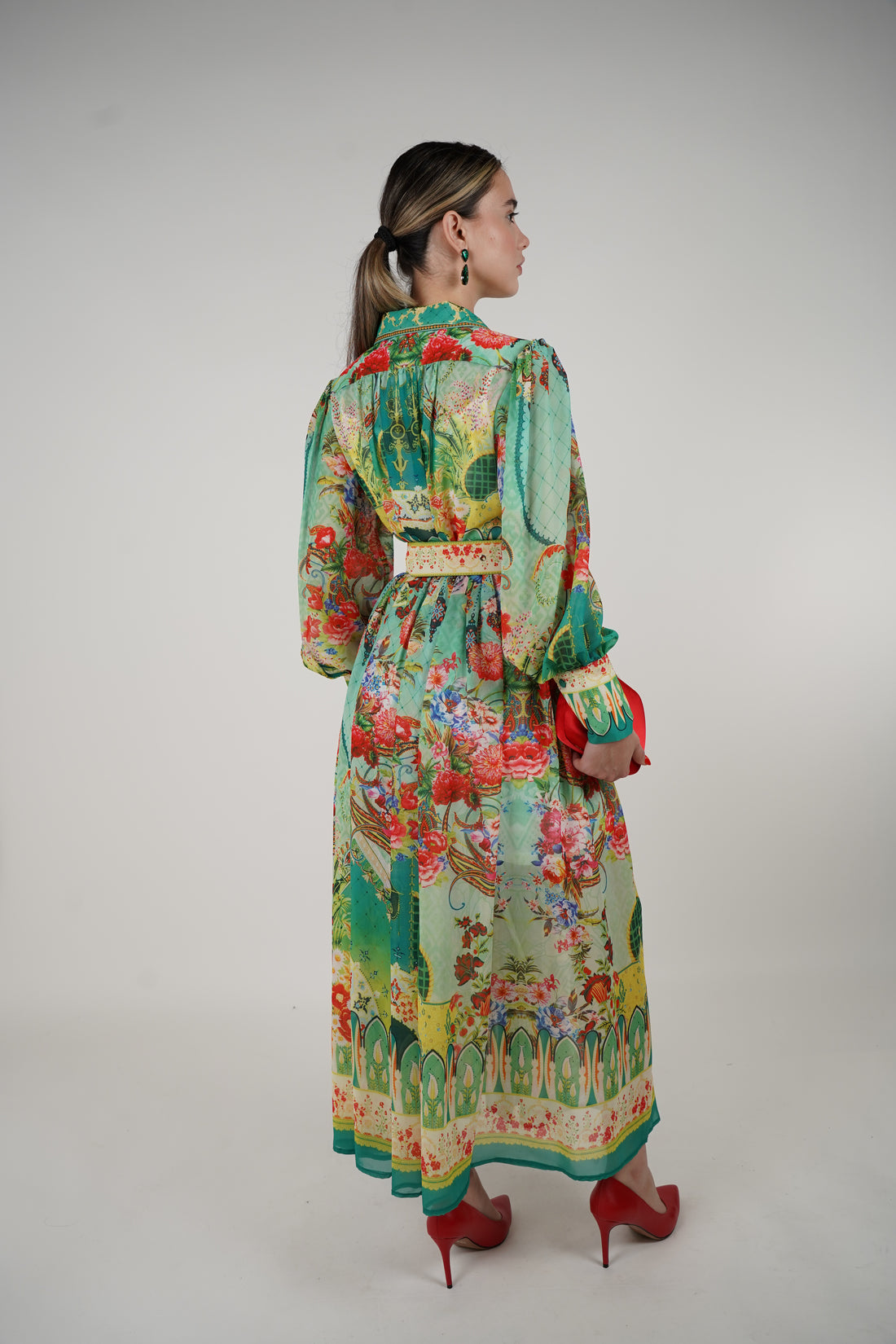 Zorina Maxi Dress – Vibrant Printed Long Sleeve Belted Dress