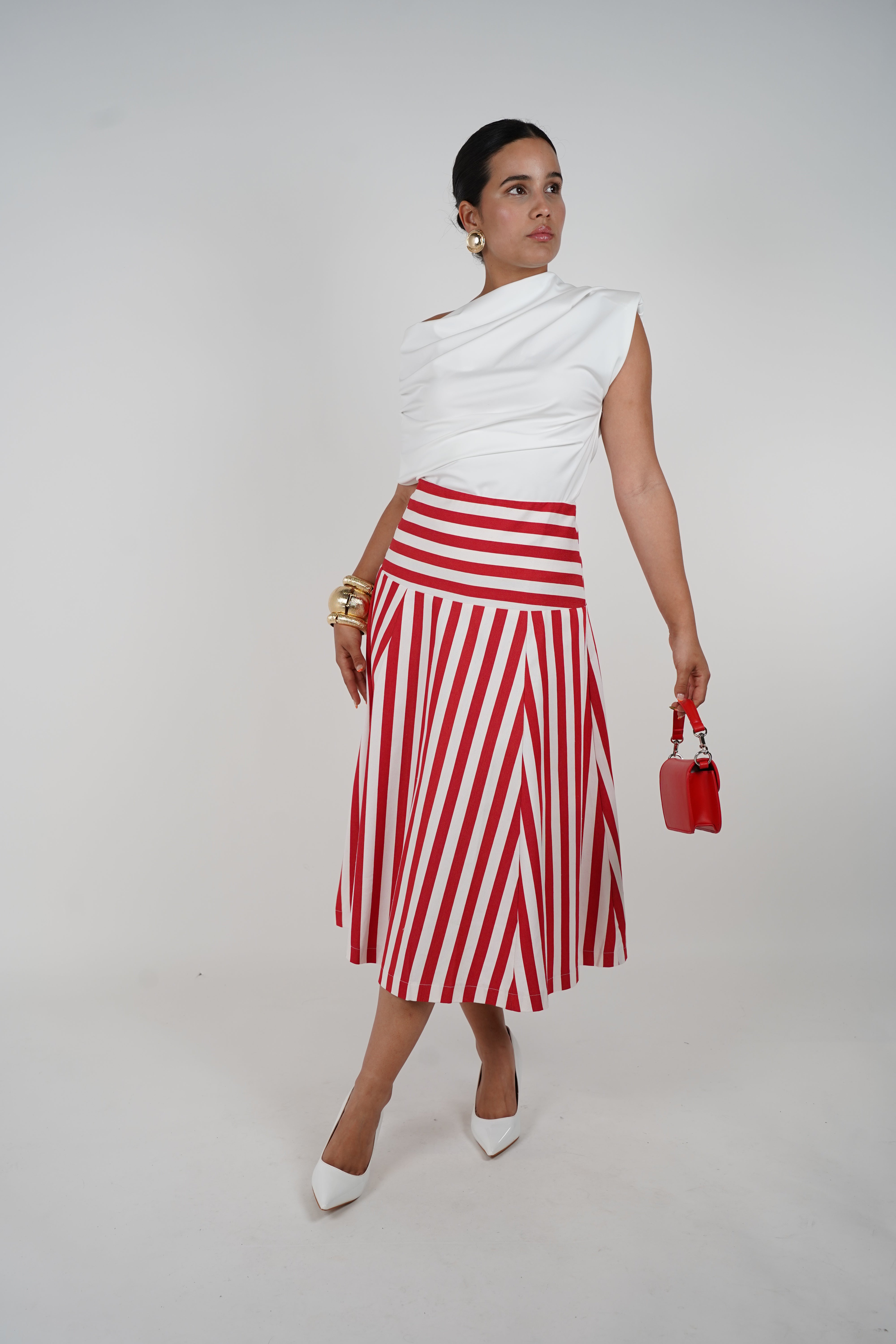 Callena Midi Skirt – Classic Striped A-Line with Nautical Flair