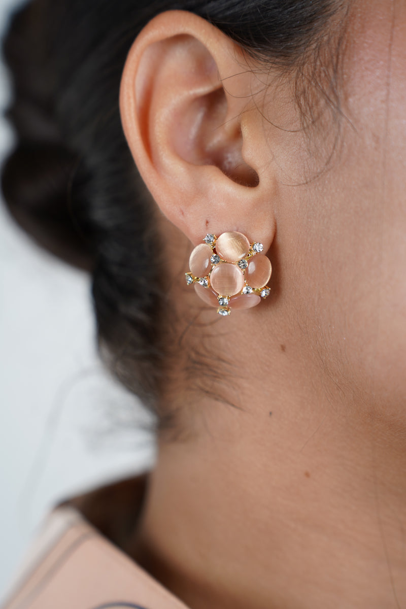 Zaleia Small Stud Earrings – Delicate Cluster of Soft Pink and Crystal Accents