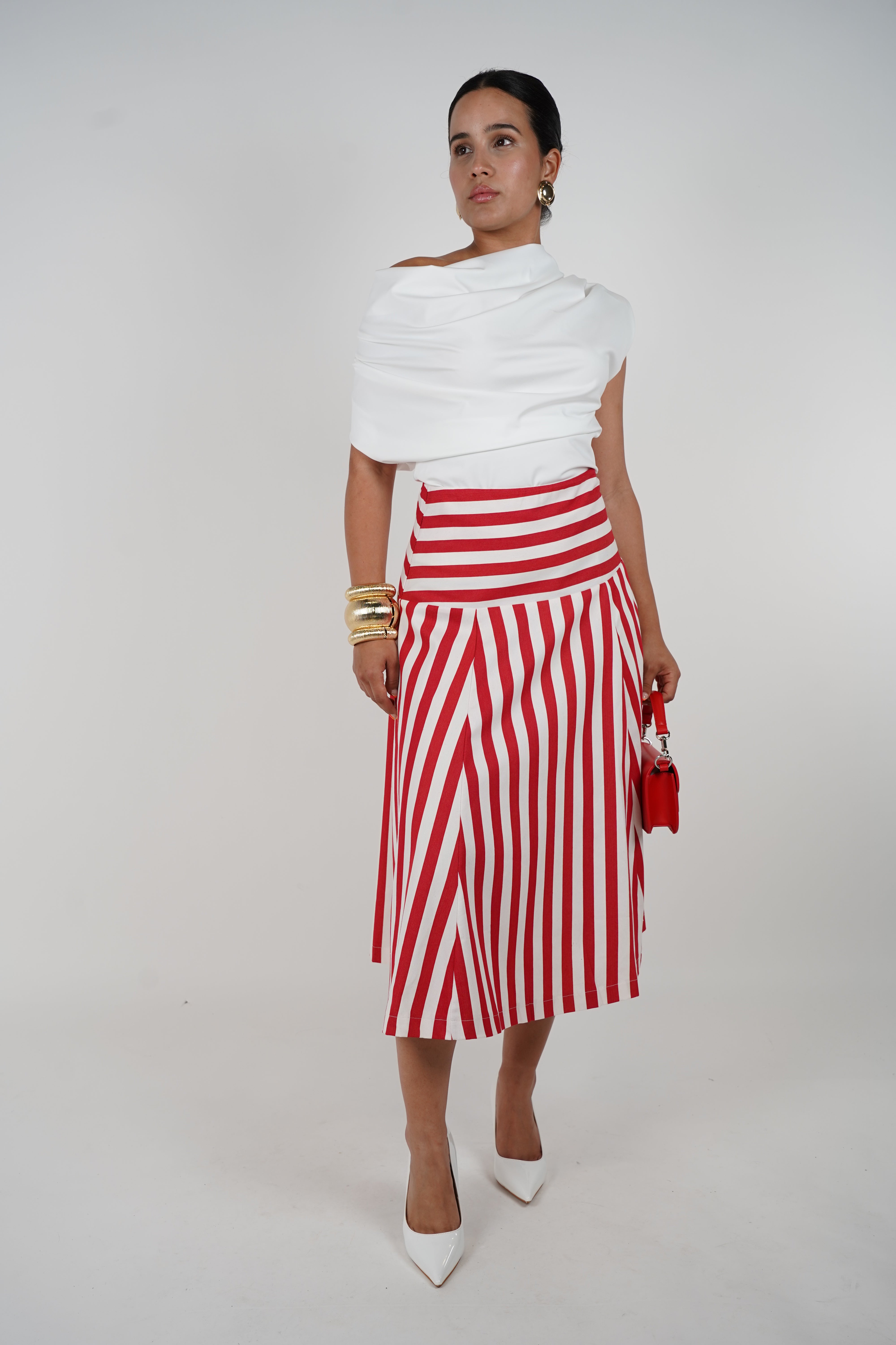 Callena Midi Skirt – Classic Striped A-Line with Nautical Flair