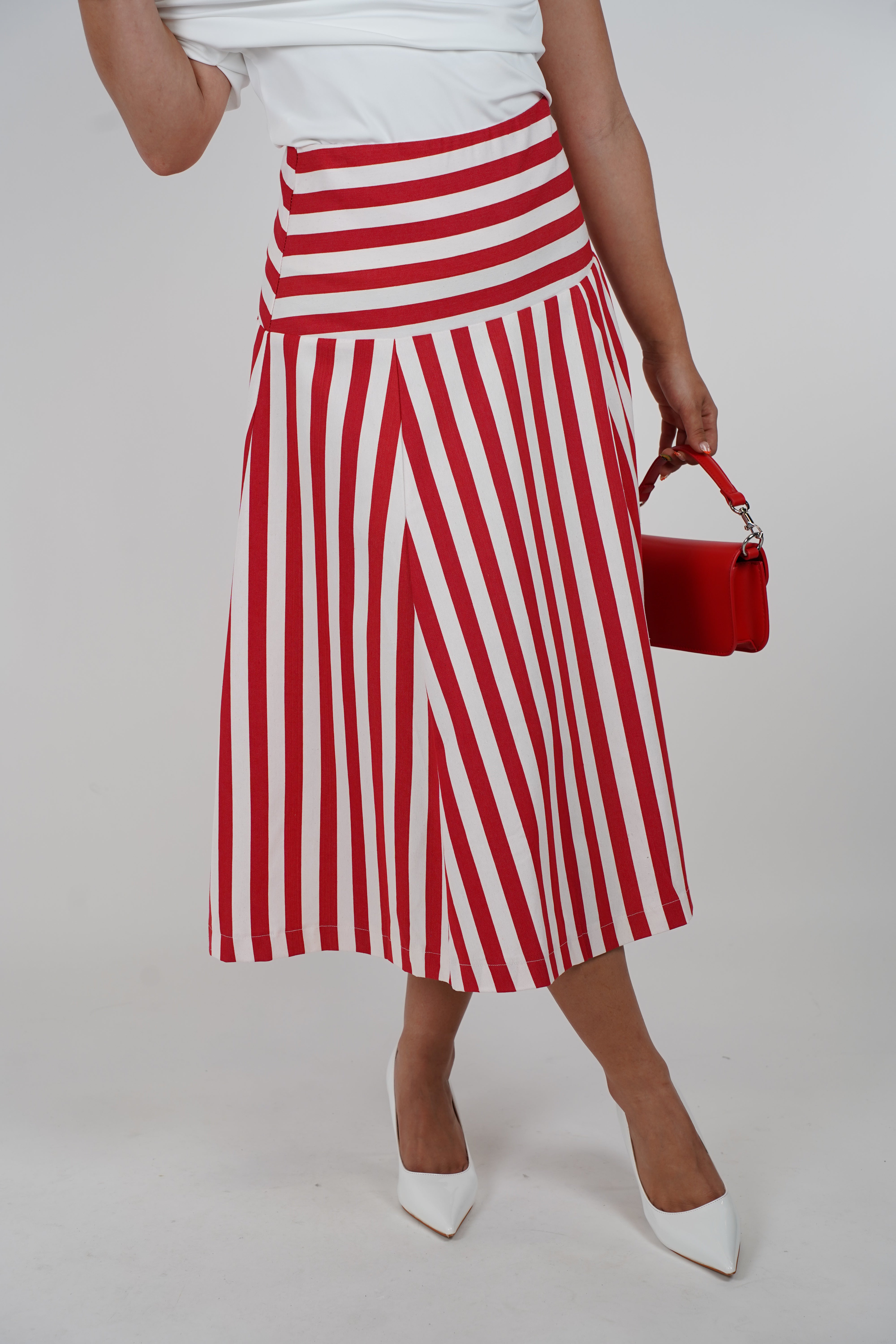 Callena Midi Skirt – Classic Striped A-Line with Nautical Flair