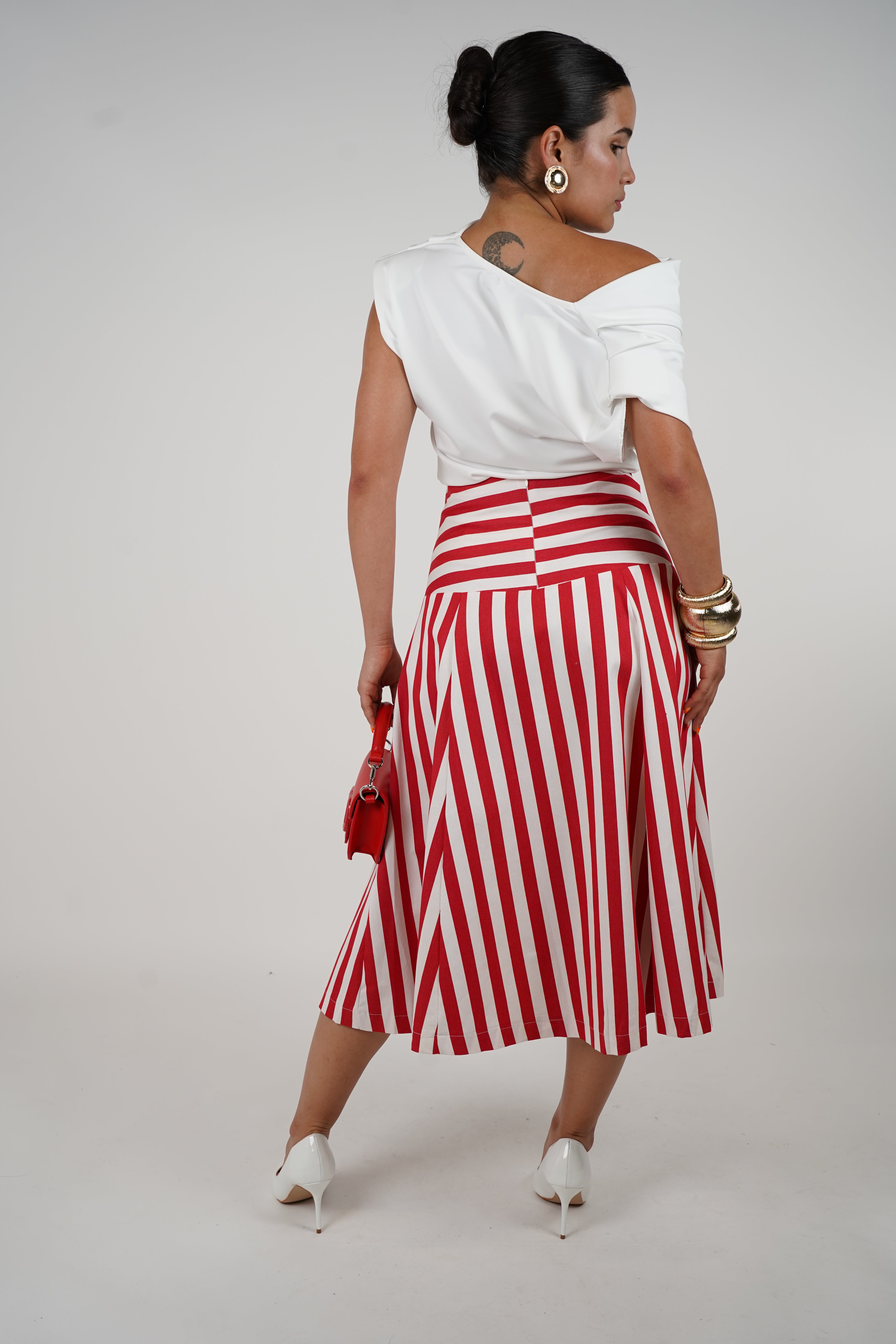 Callena Midi Skirt – Classic Striped A-Line with Nautical Flair