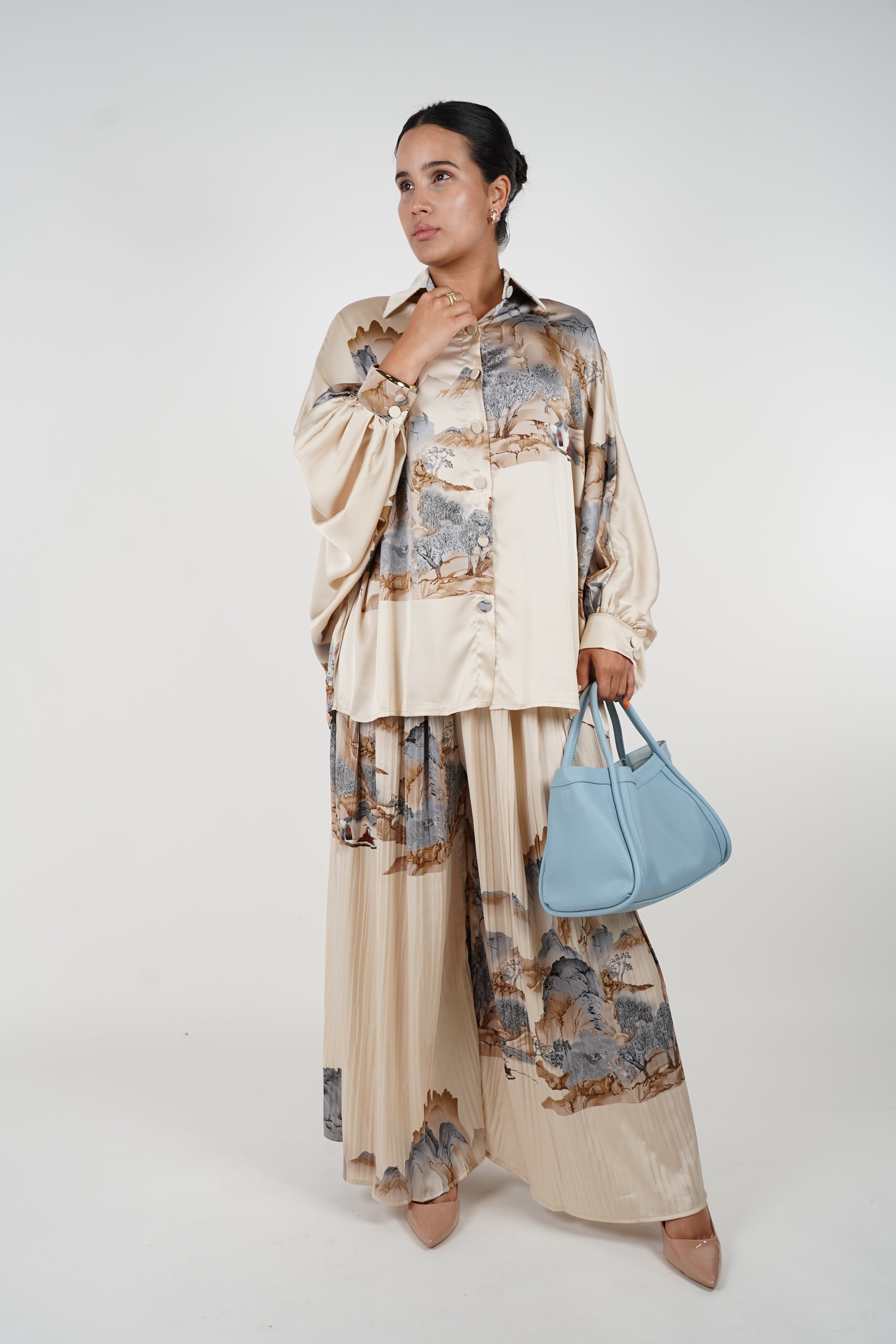 Calira Stamped Pants Set - Effortless Elegance