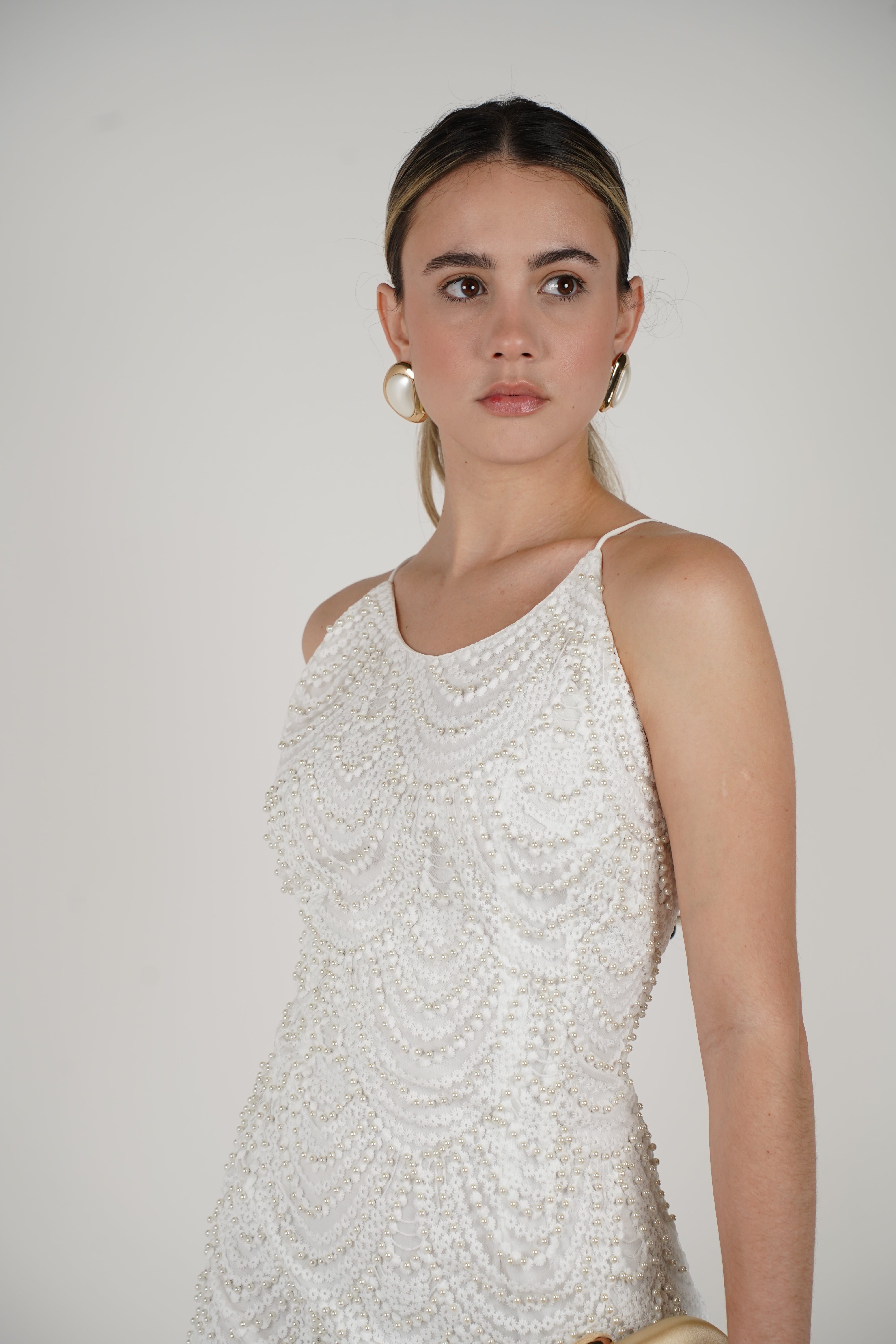 Halori Pearl Mini Dress – Elegant White Beaded Statement for Special Occasions