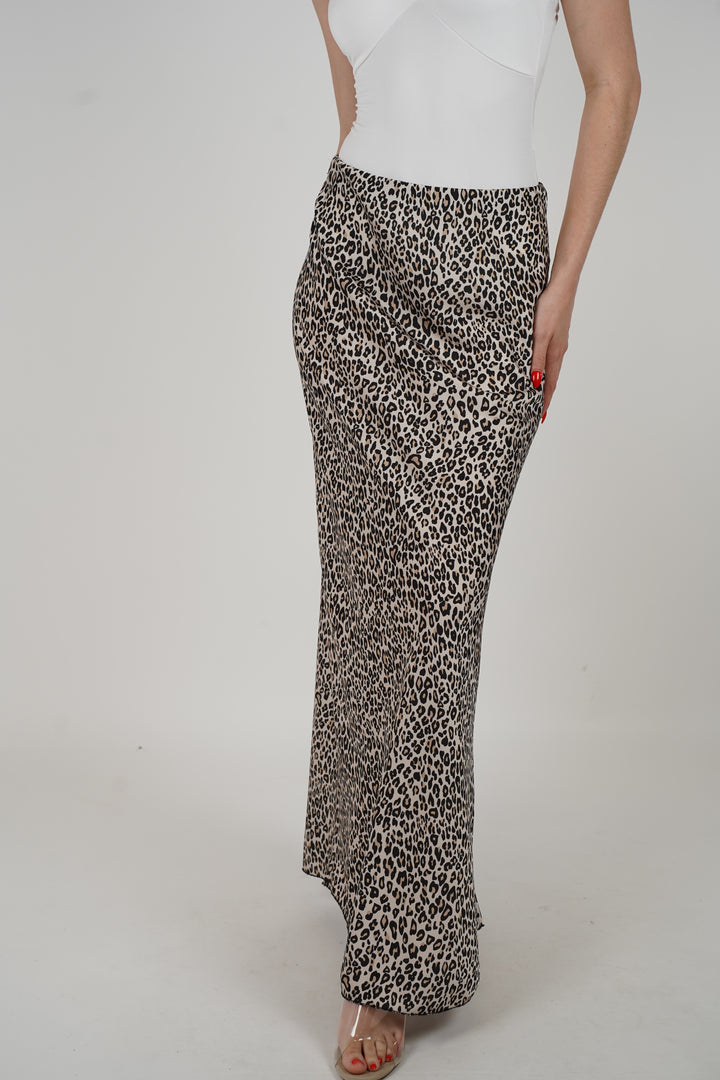 Martuchi Skirt – Sleek Leopard Print Satin Maxi