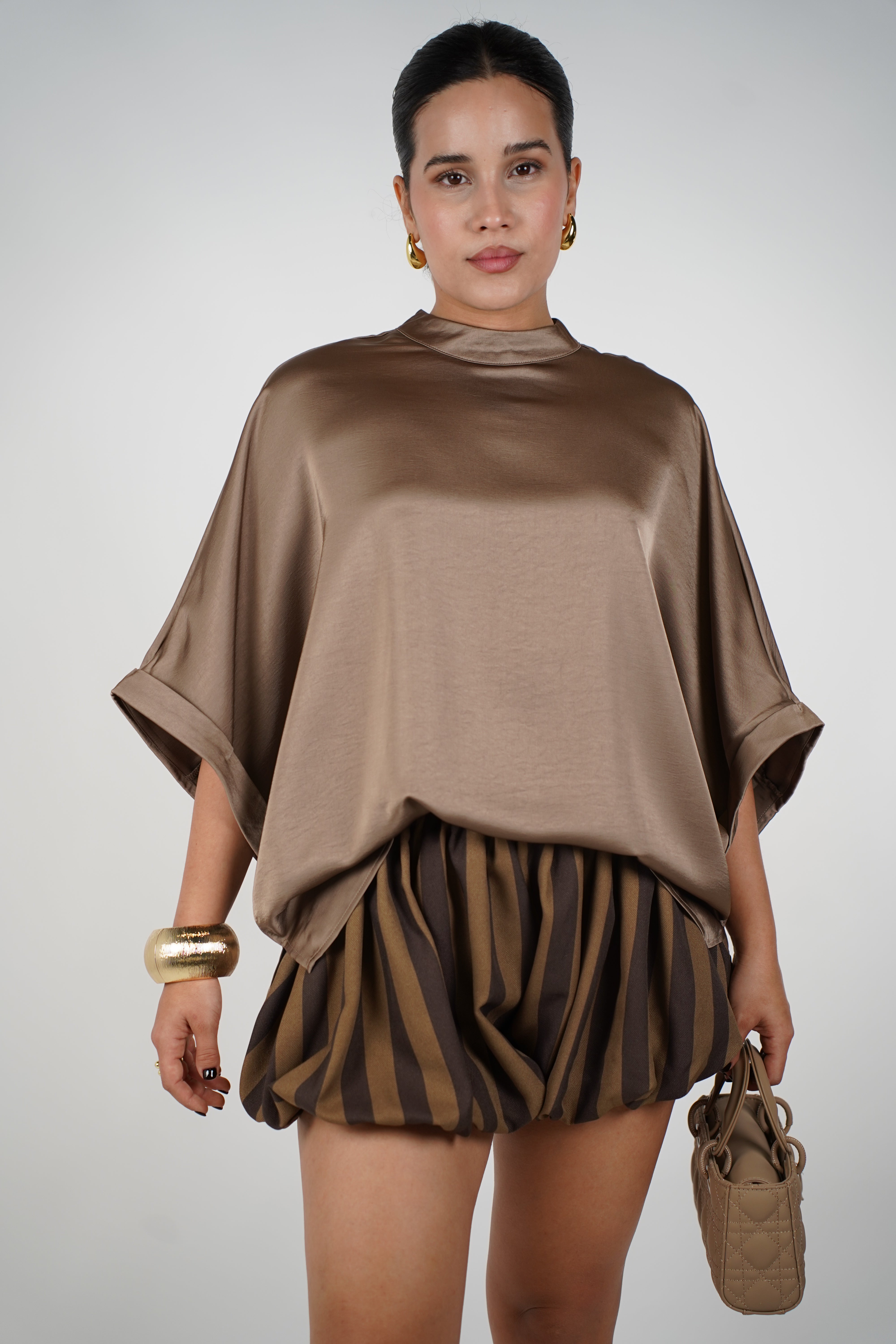 Vexira Oversized Blouse – Effortless Elegance in Luxe Black Satin