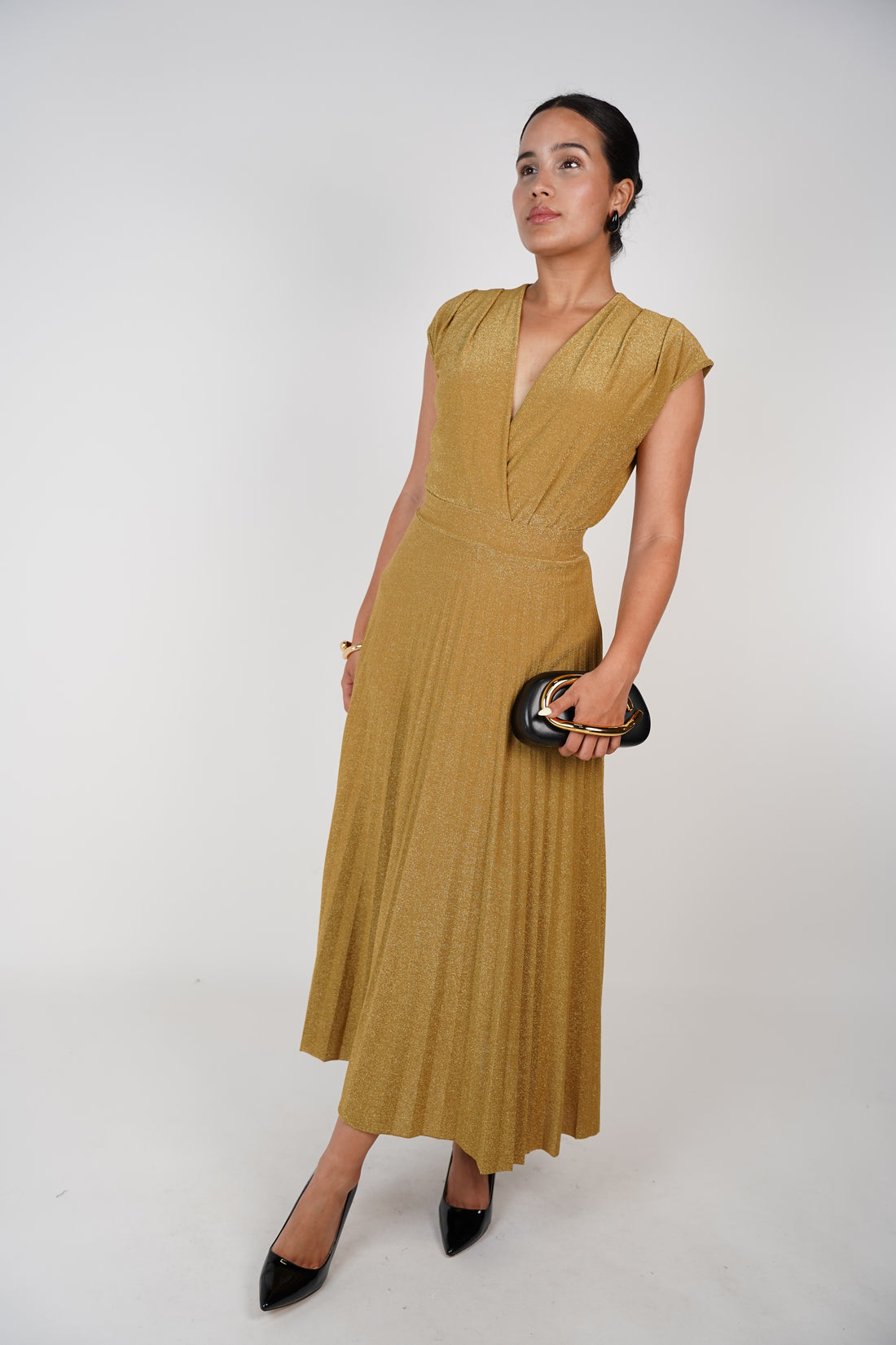 Glitter Pleated Skirt – Golden Shine, Flowing Elegance