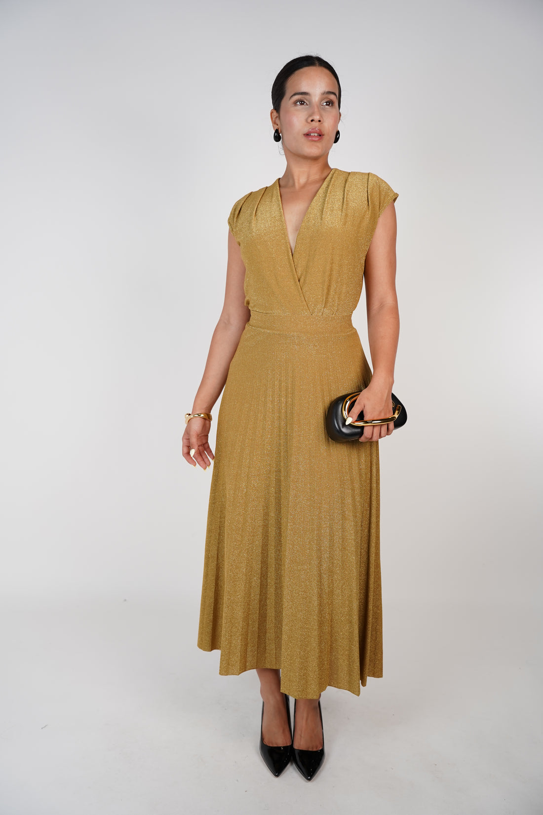 Glitter Pleated Skirt – Golden Shine, Flowing Elegance