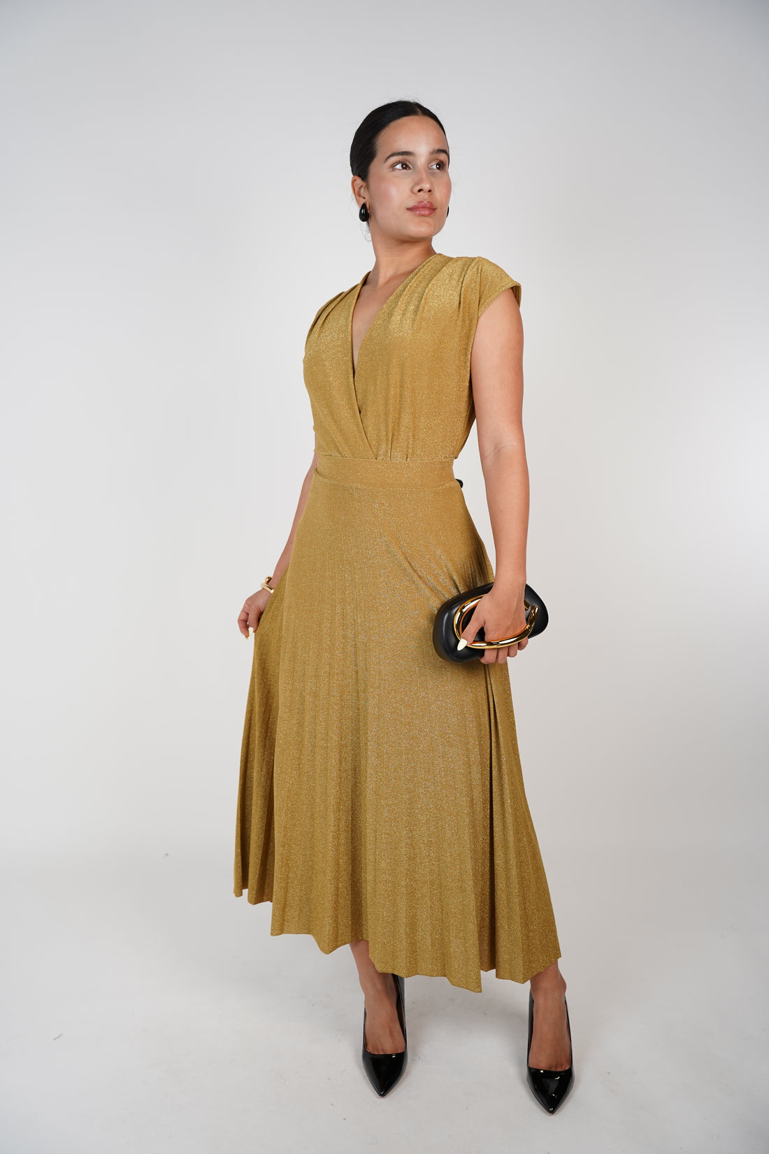 Glitter Pleated Skirt – Golden Shine, Flowing Elegance