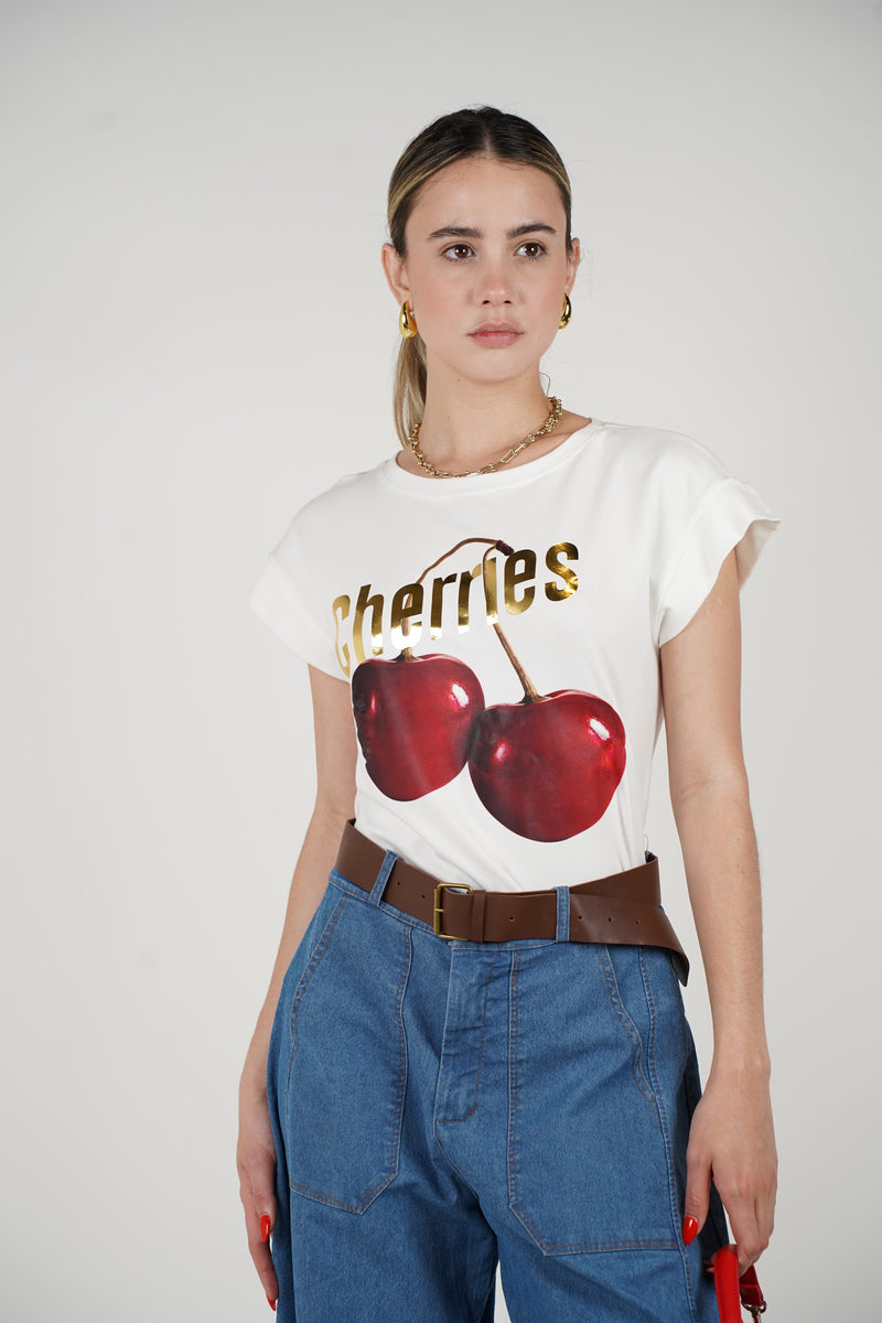 Golden Cherries Tee – Playful Graphic Pop
