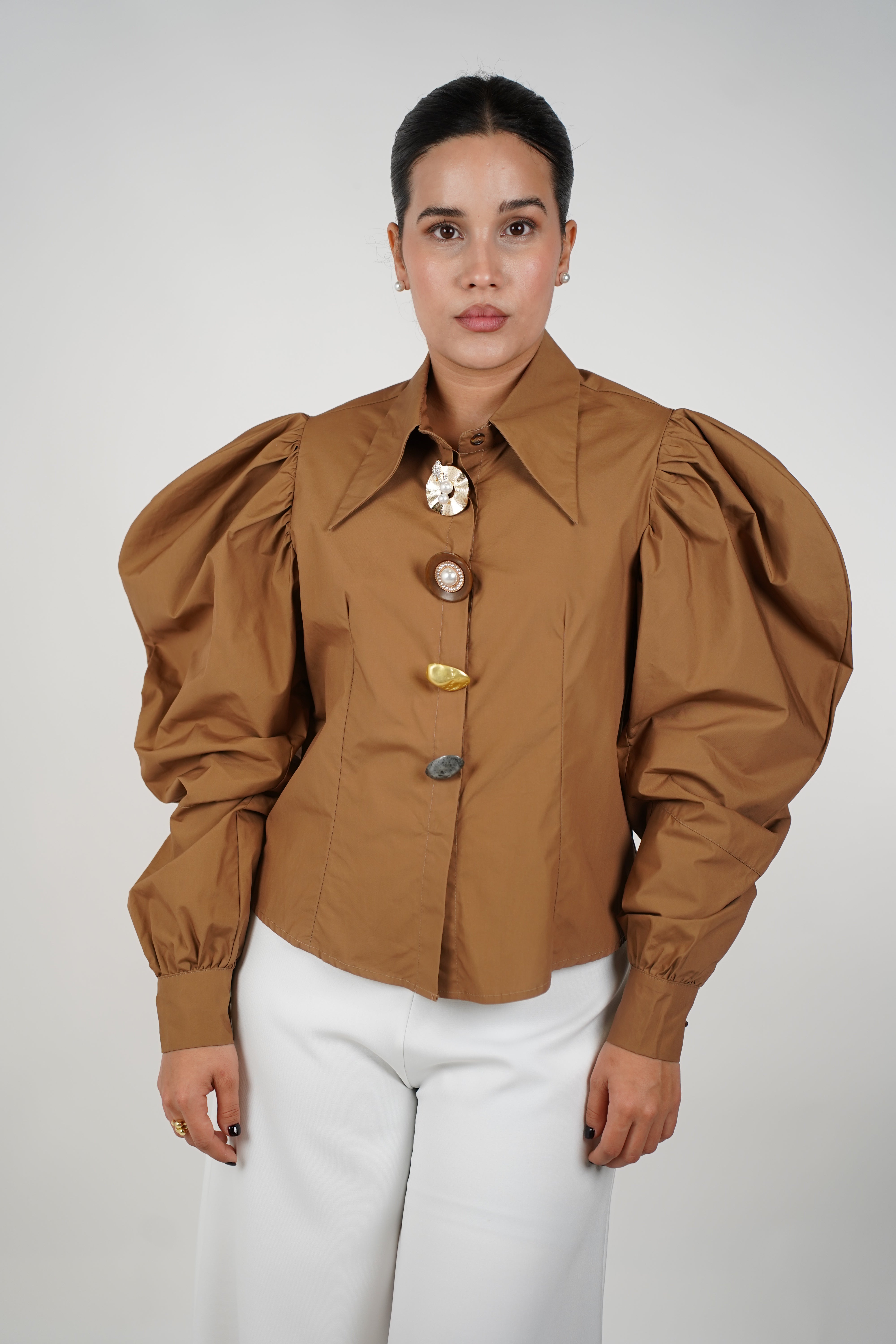 Viole Button Down – Statement Puff Sleeves with Artistic Buttons
