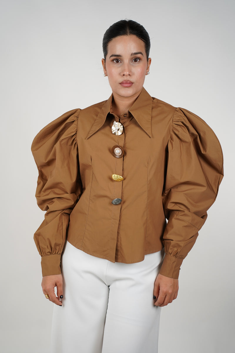 Viole Button Down – Statement Puff Sleeves with Artistic Buttons