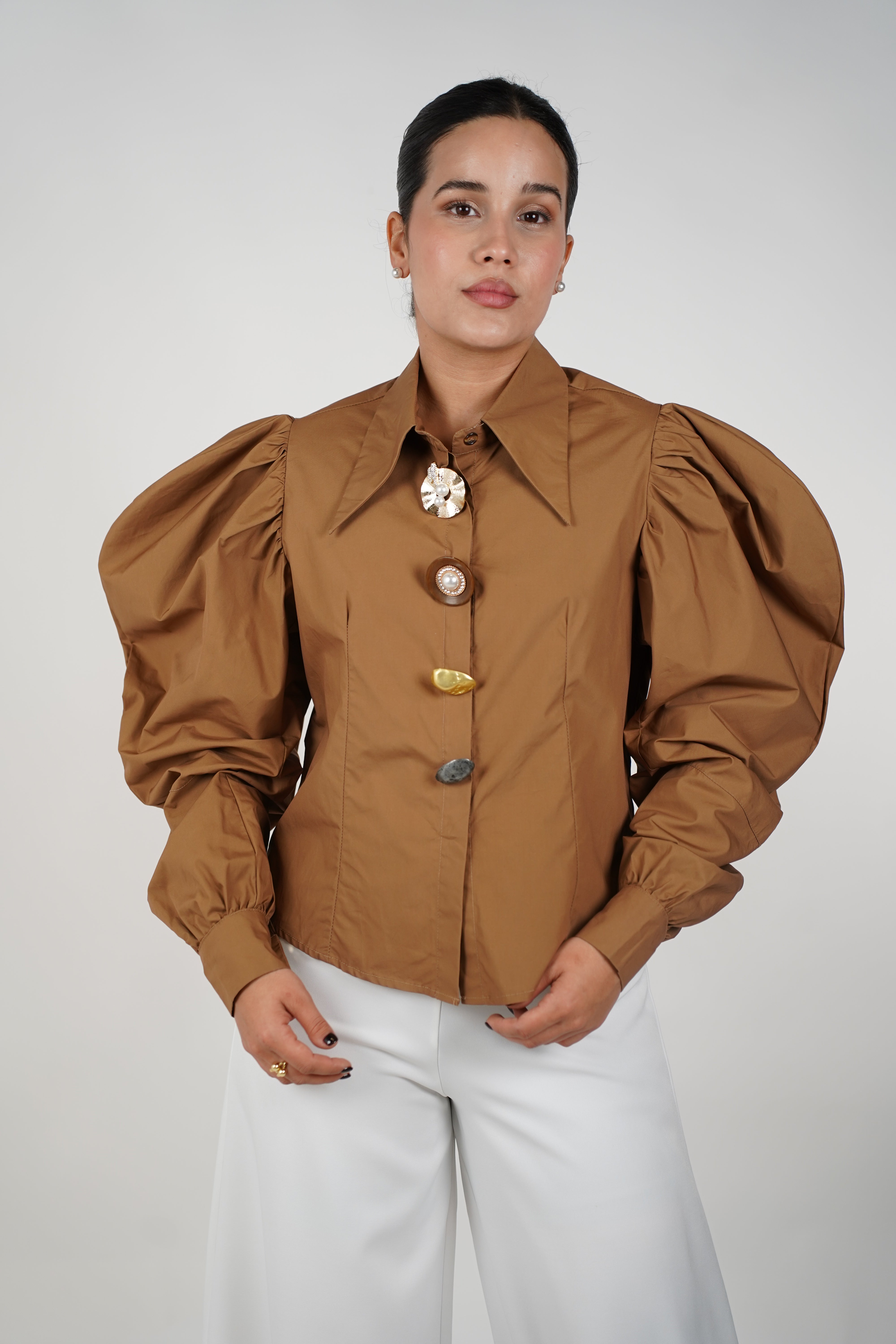 Viole Button Down – Statement Puff Sleeves with Artistic Buttons