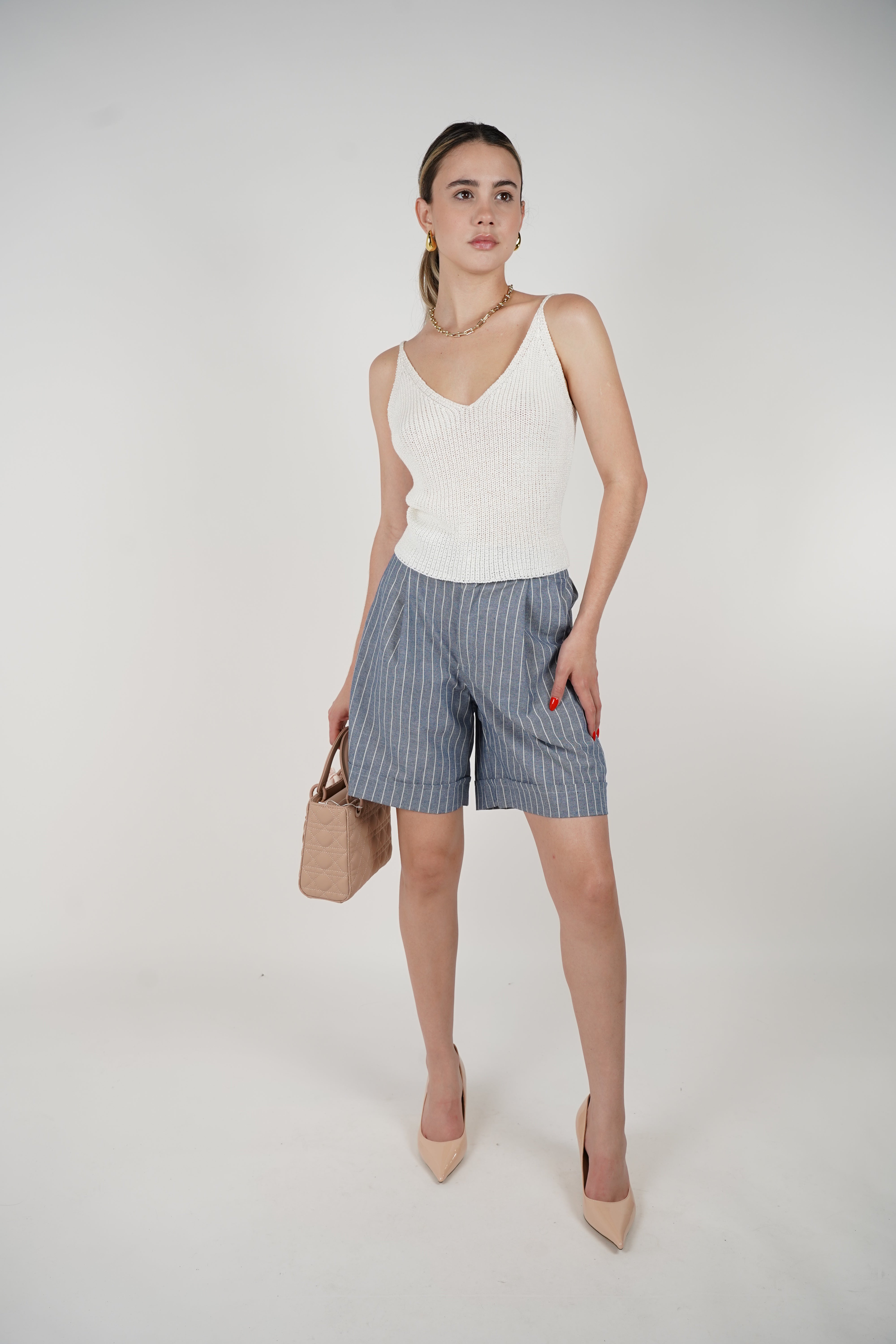 Vive Striped Shorts – High-Waisted Tailored Summer Shorts