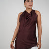 Faye Satin Top – Sleek Elegance with Delicate Lace Trim
