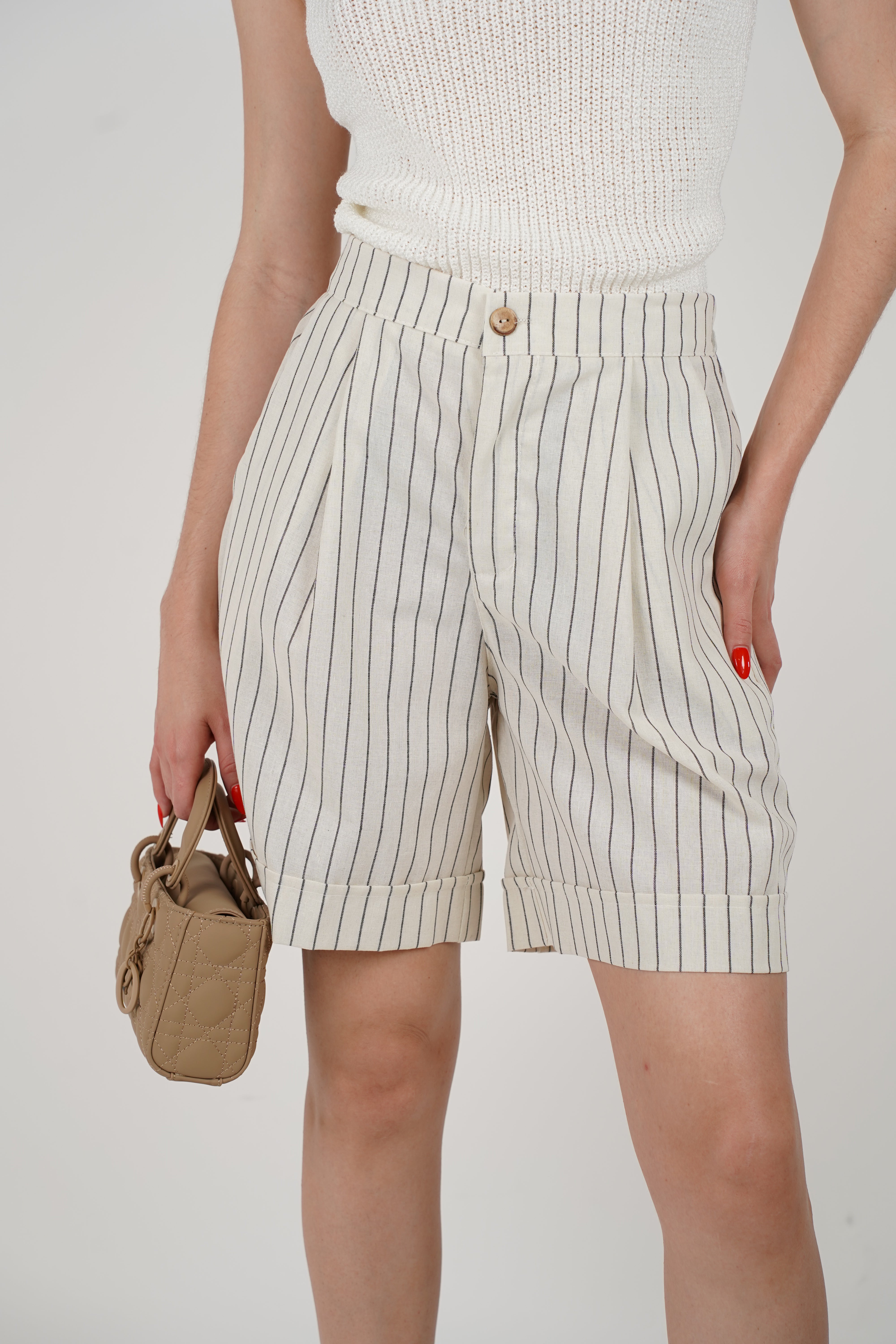 Vive Striped Shorts – High-Waisted Tailored Summer Shorts
